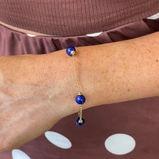 18ct Gold Lapis Lazuli & Chain Berry Bracelet | 19.5cm