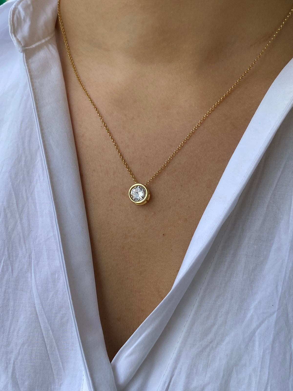 Sunshine 8mm CZ Bezel Solitaire Necklace | 42 + 5 + 5cm