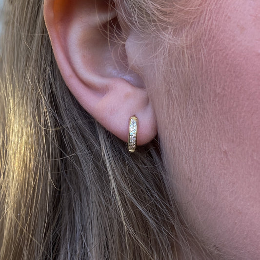 9ct Gold Two Row CZ Huggie Hoop Earrings | 12mm - John Ross Jewellers