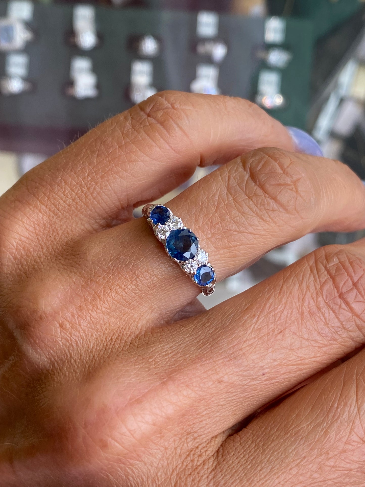 9ct White Gold Sapphire & Diamond Trilogy Ring
