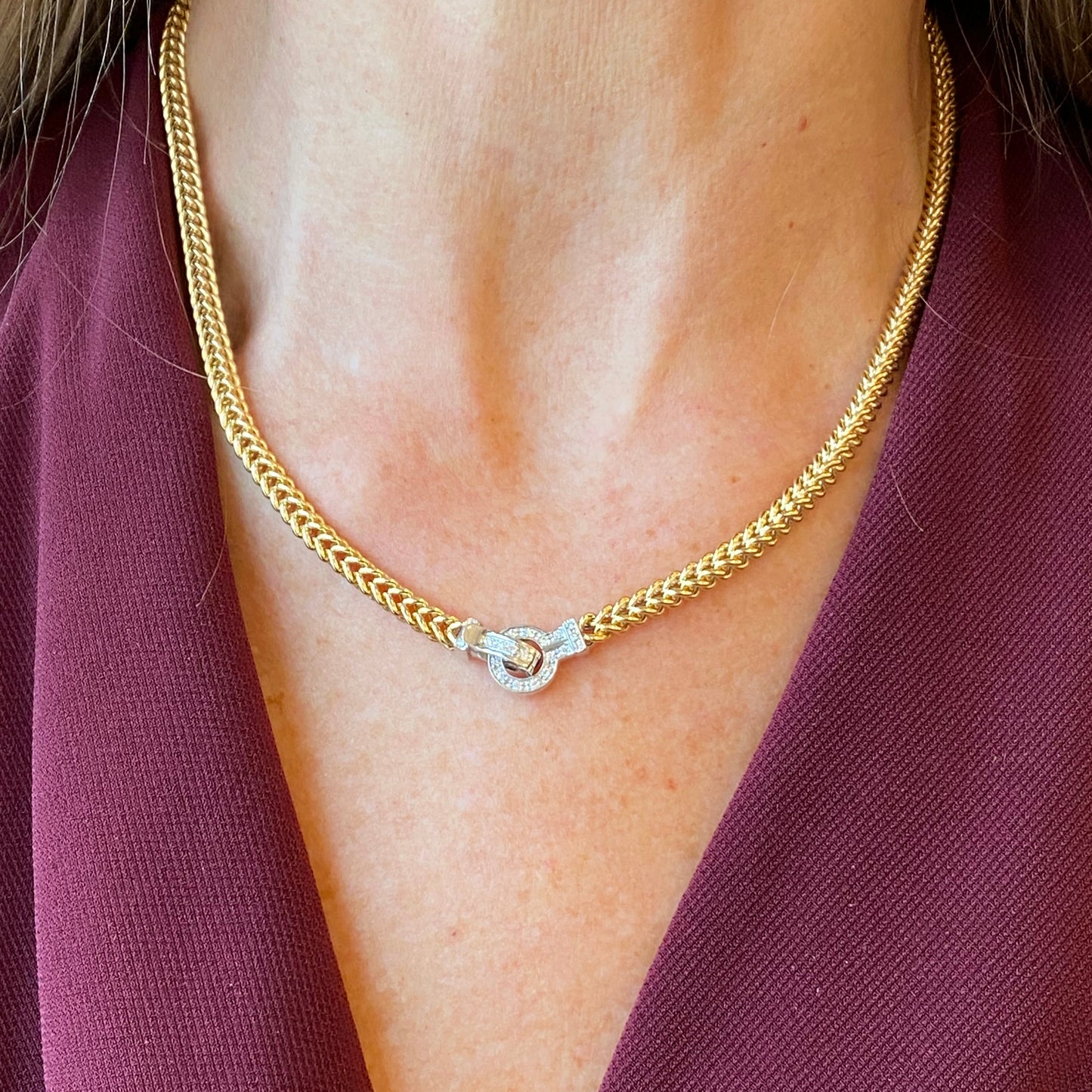 18ct Gold Spiga Necklace with Diamond Clasp - John Ross Jewellers