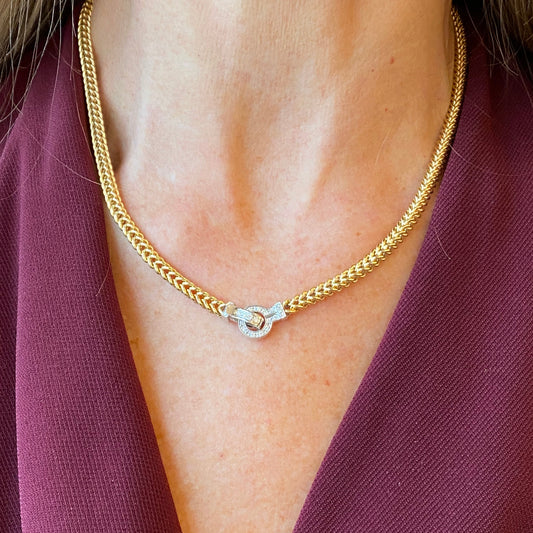18ct Gold Spiga Necklace with Diamond Clasp - John Ross Jewellers