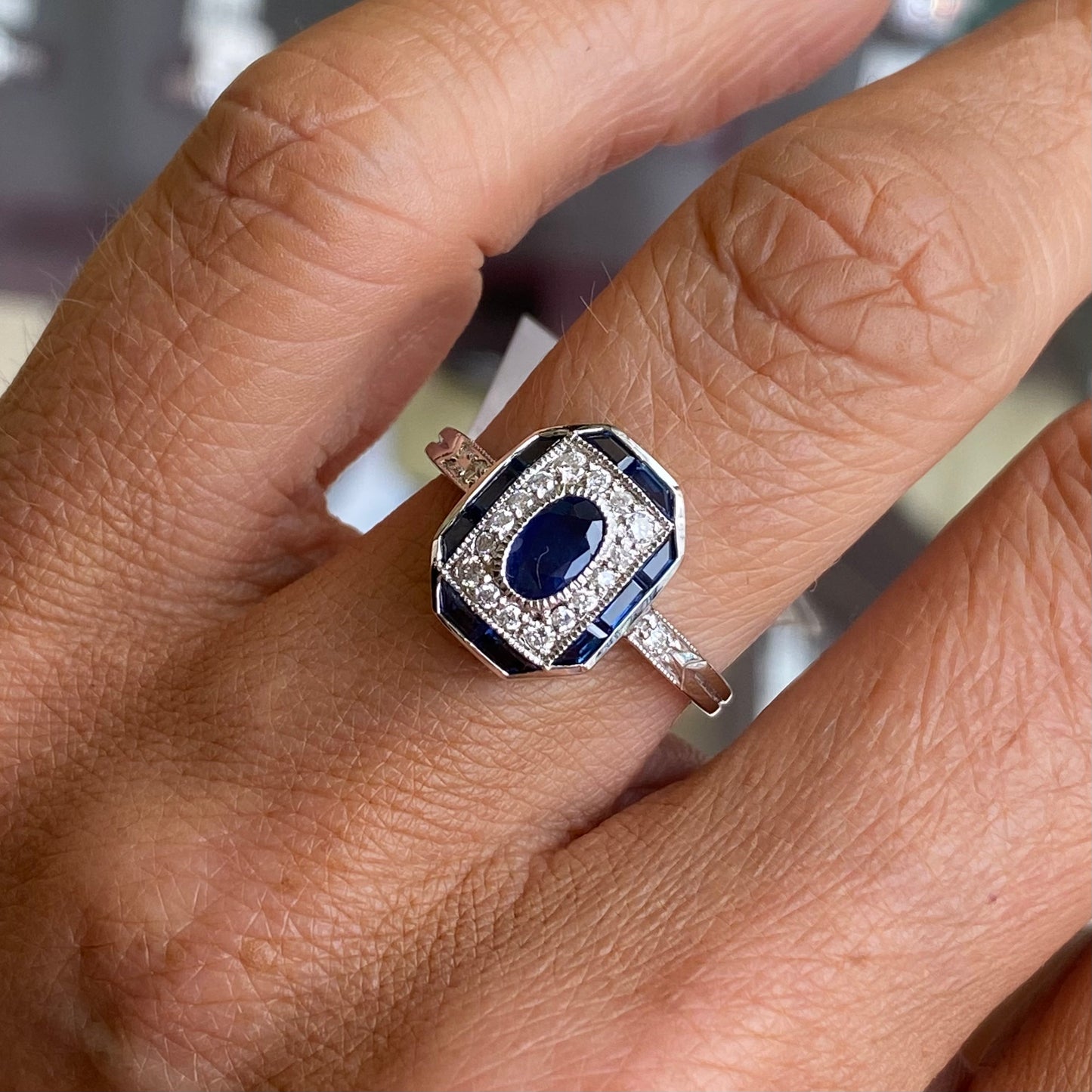 9ct White Gold Sapphire & Diamond Ring