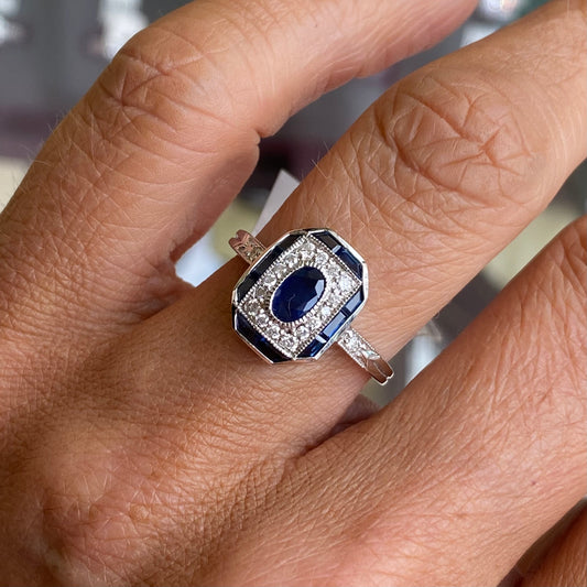 9ct White Gold Sapphire & Diamond Ring
