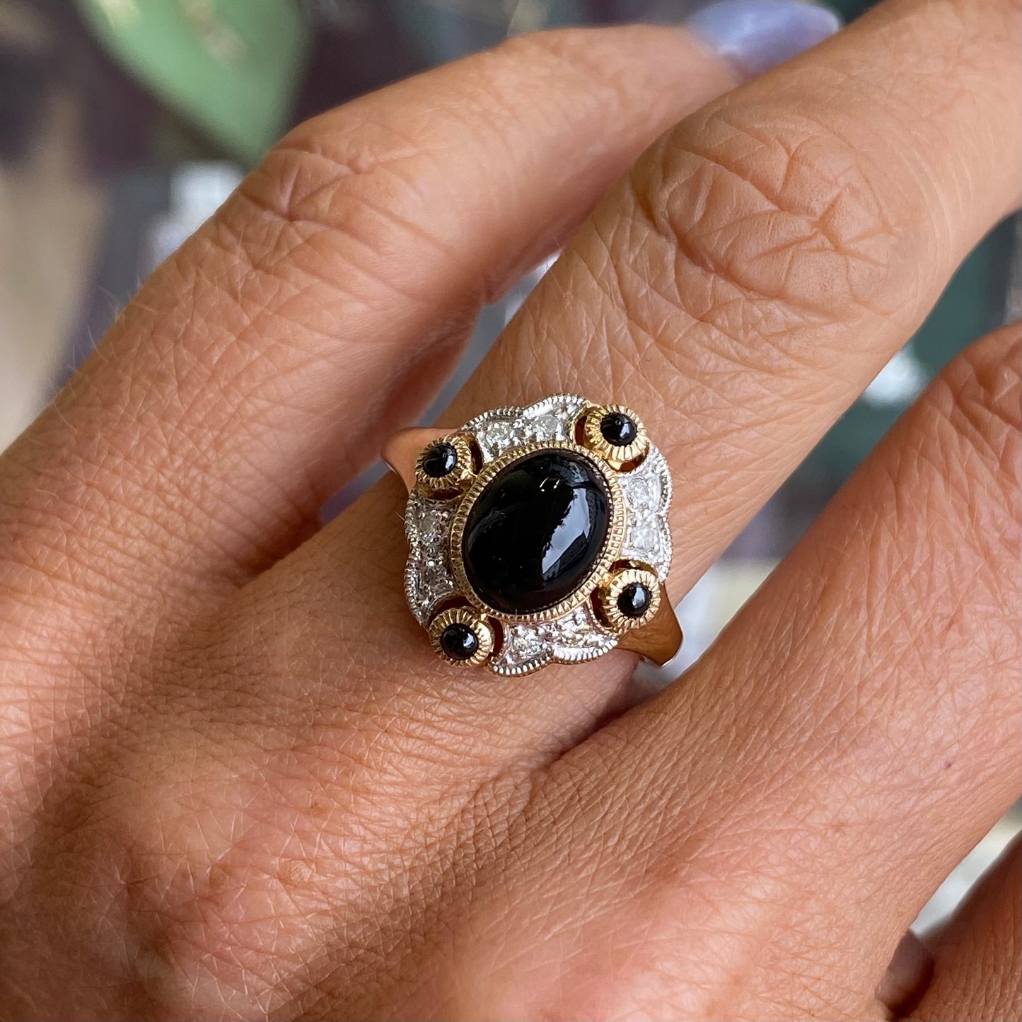 9ct Gold Onyx & Diamond Ring