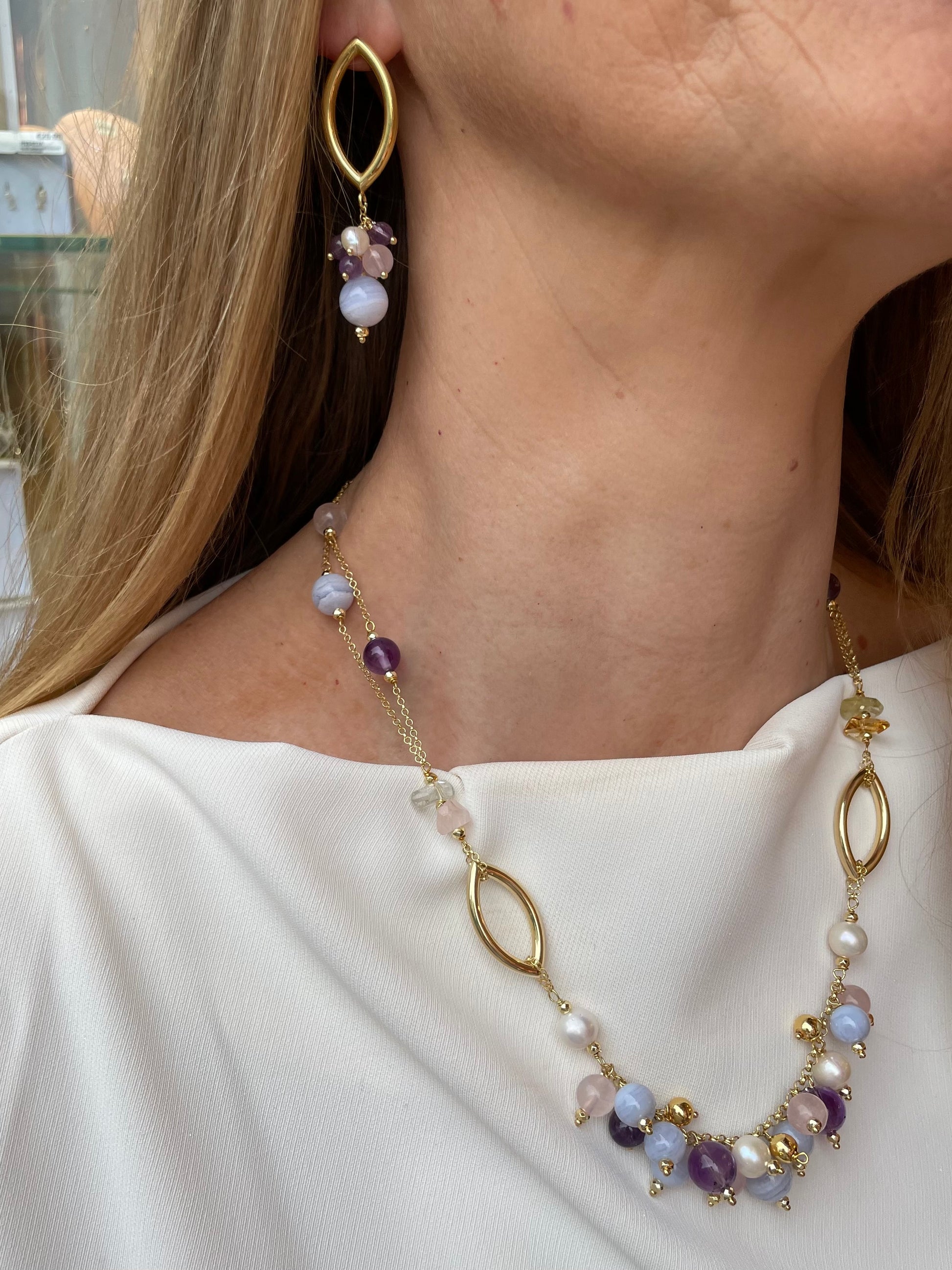 Baroque Necklace | Evia | Pearl, Amethyst & Chalcedony - John Ross Jewellers