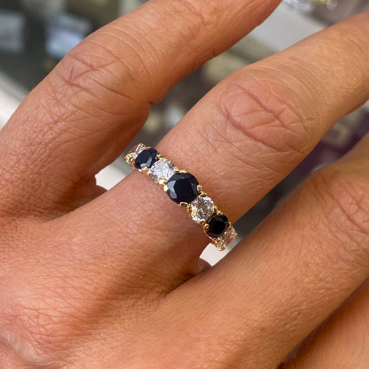 9ct Gold Graduated Eternity Ring - Sapphire & CZ