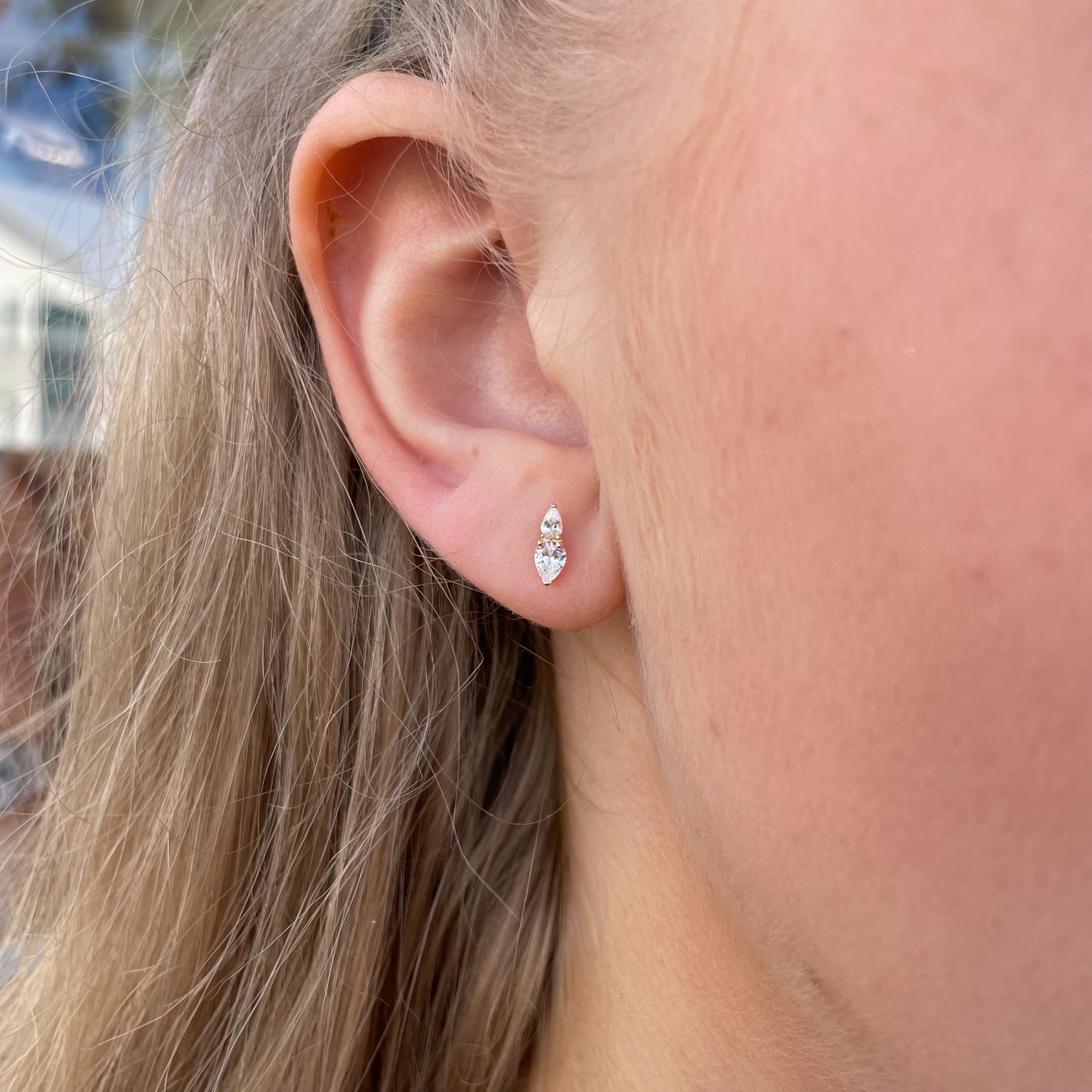 9ct Gold Dainty Double Pear CZ Stud Earrings - John Ross Jewellers