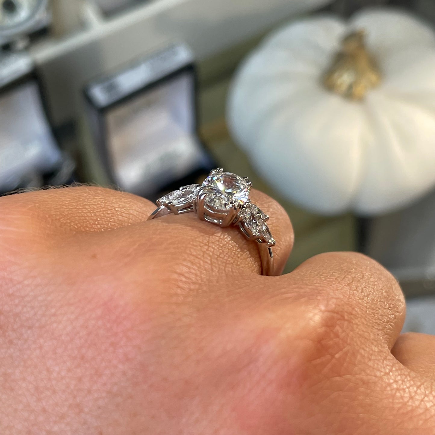 Platinum Oval Decorative Engagement Ring | Lab Grown 1.60ct - John Ross Jewellers