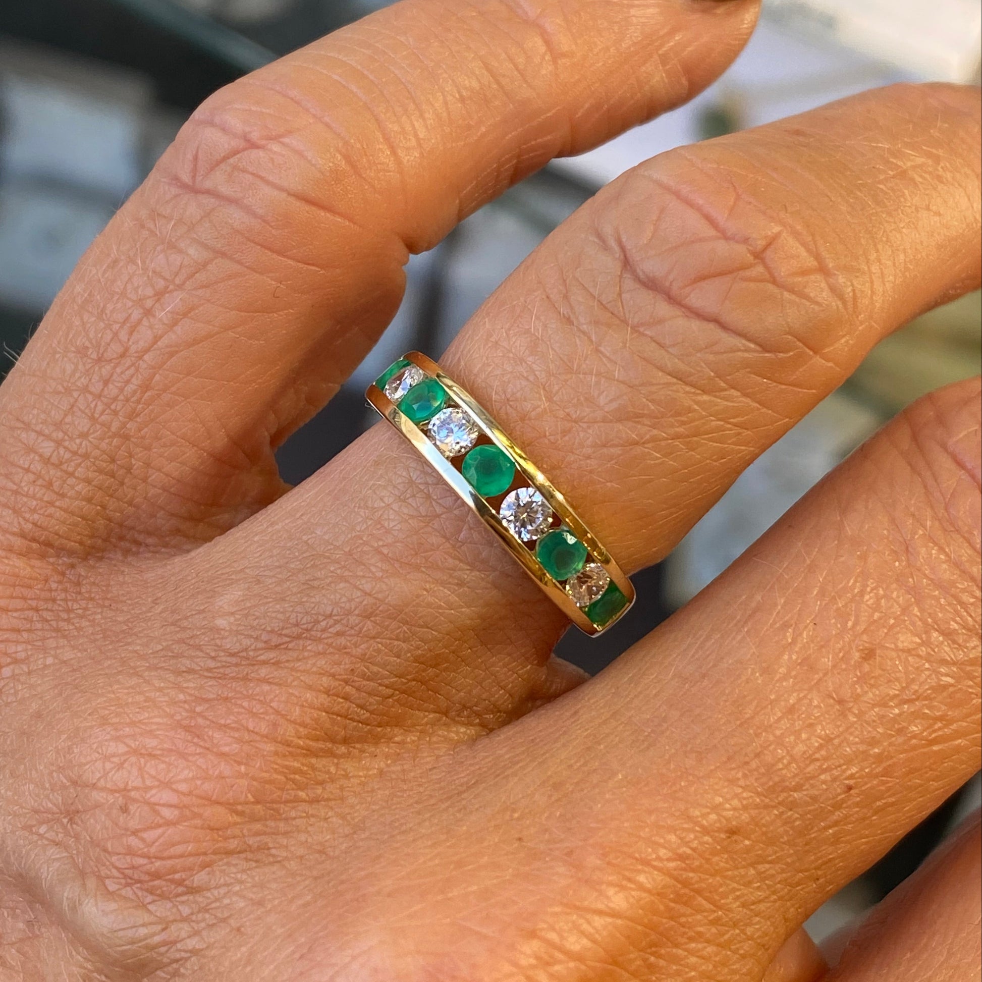 9ct Gold Channel Eternity Ring - Green Agate & CZ - John Ross Jewellers