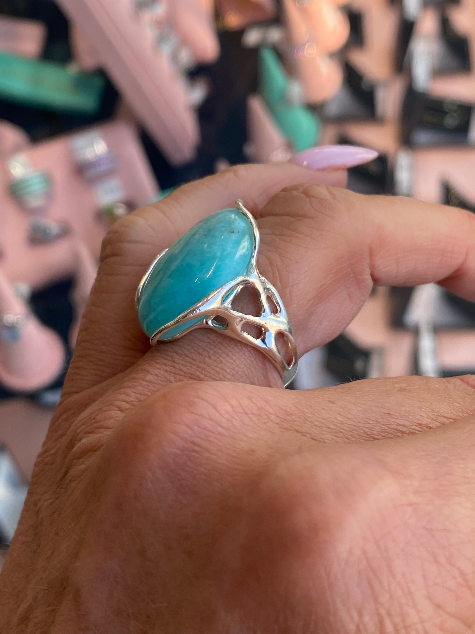 Bruno silver ring featuring a silver Amazonite nugget gemstone, showcasing a unique, handcrafted jewelry piece.