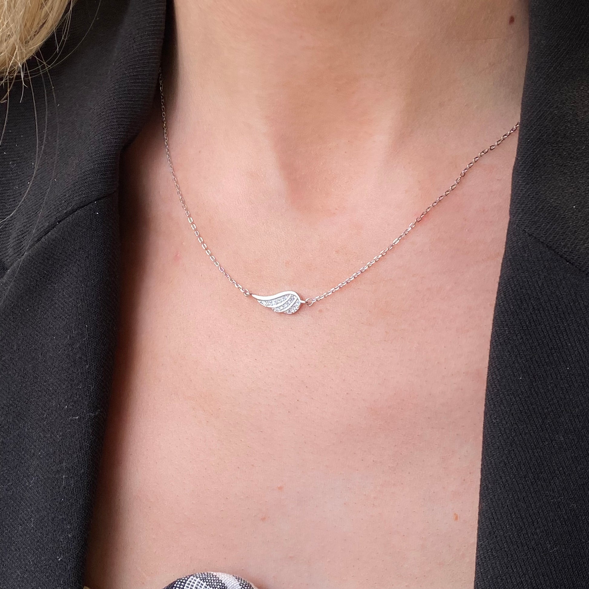 Silver CZ Angel Wing Necklace | 42+3cm - John Ross Jewellers