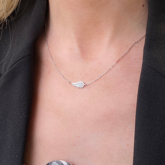 Silver CZ Angel Wing Necklace | 42+3cm - John Ross Jewellers