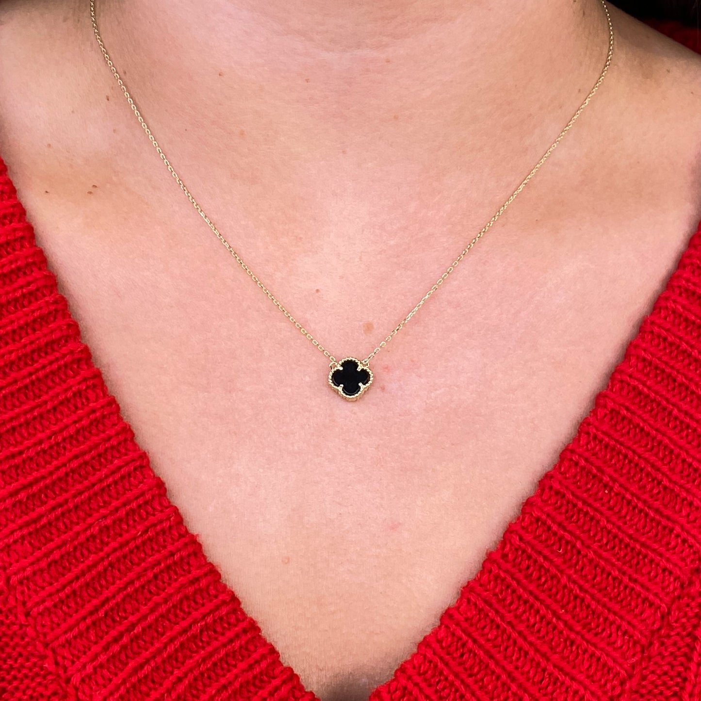 9ct Gold Alhambra Onyx Quatrefoil Necklace | 10mm