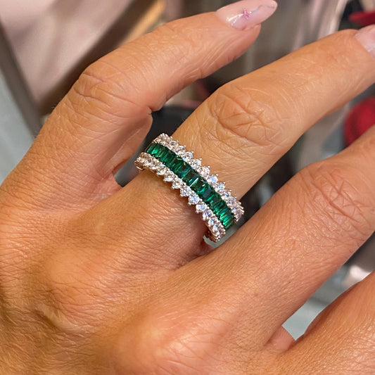 Silver Spikey Band Ring | Emerald Green - John Ross Jewellers