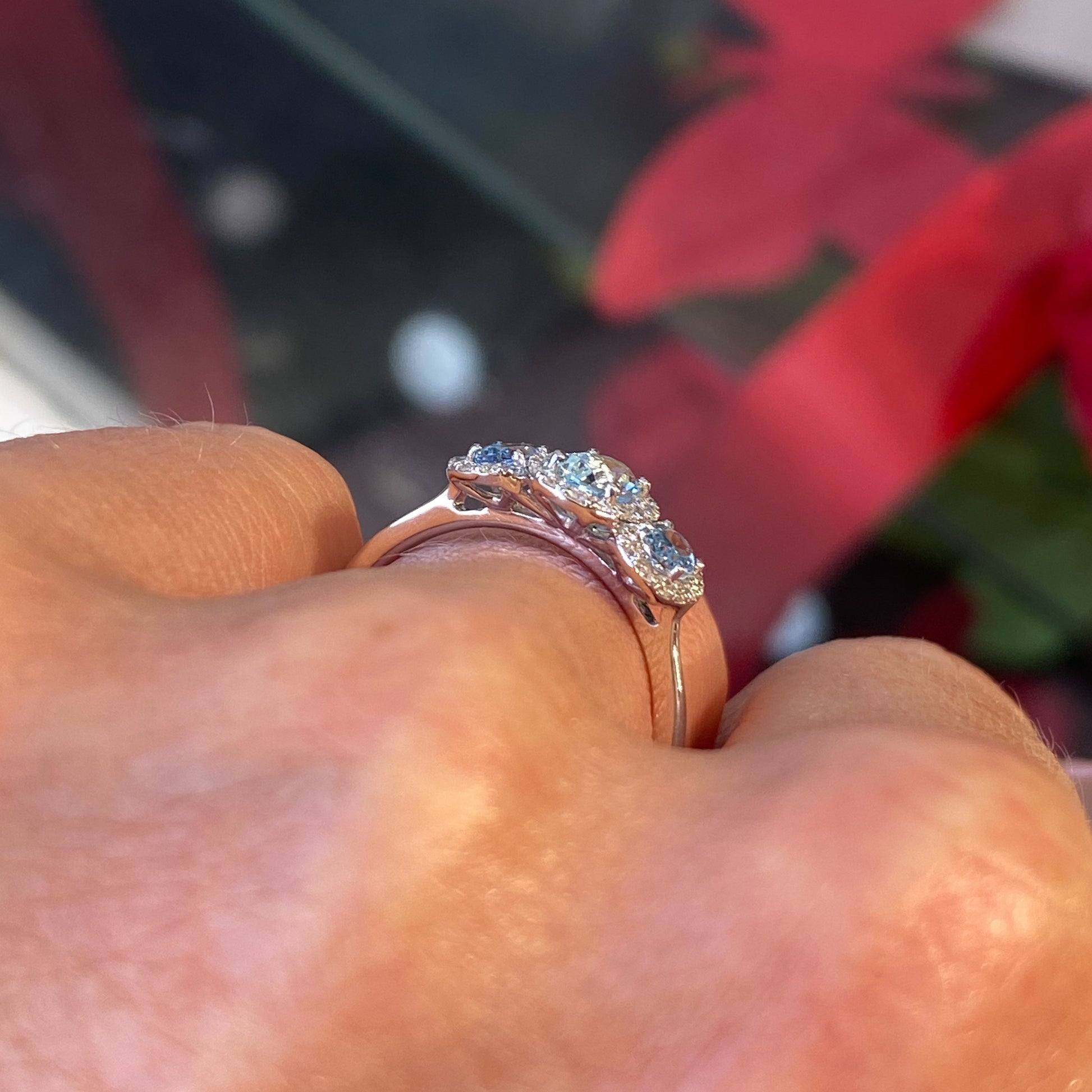 Platinum Oval Aquamarine & Diamond Garland Engagement Ring - John Ross Jewellers