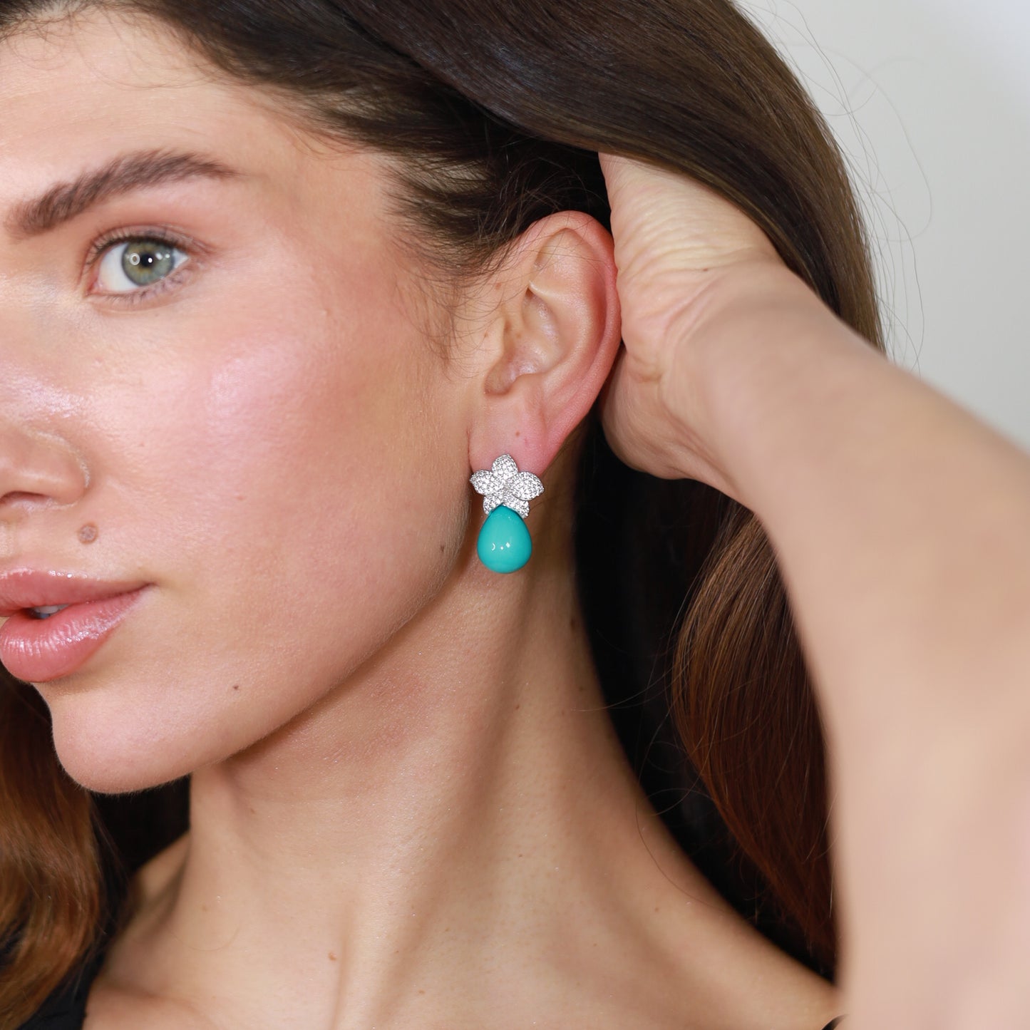 Silver Turquoise & CZ Drop Earrings