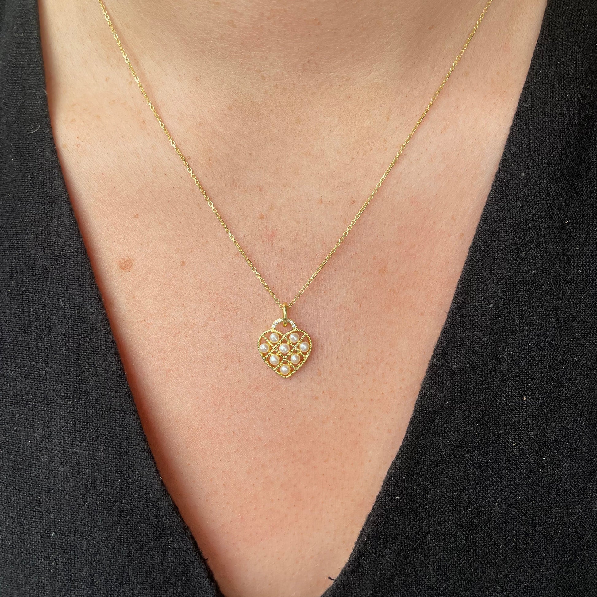 Sunshine Pearl Lattice Heart Necklace - John Ross Jewellers