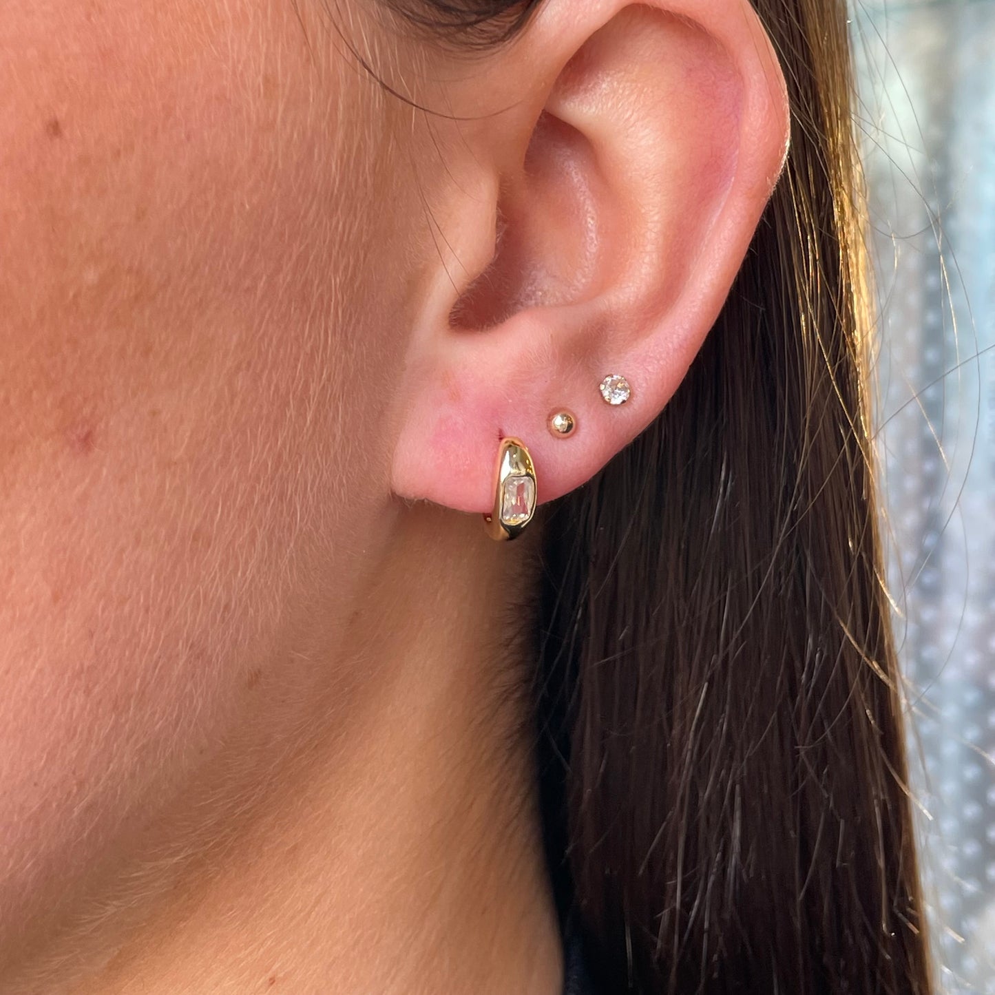 Sunshine Emerald Cut CZ Huggie Hoop Earrings - John Ross Jewellers