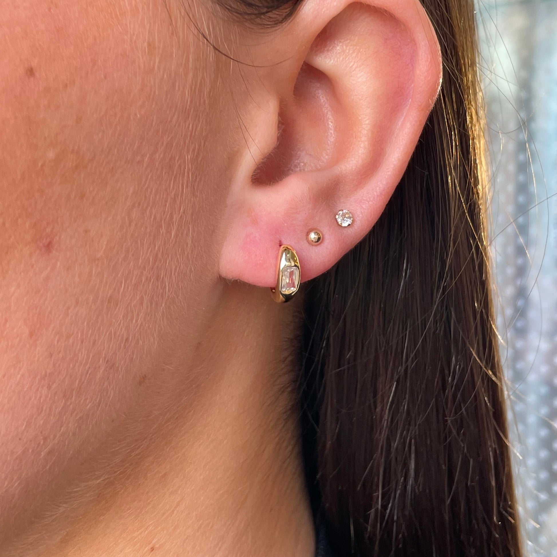 Sunshine Emerald Cut CZ Huggie Hoop Earrings - John Ross Jewellers