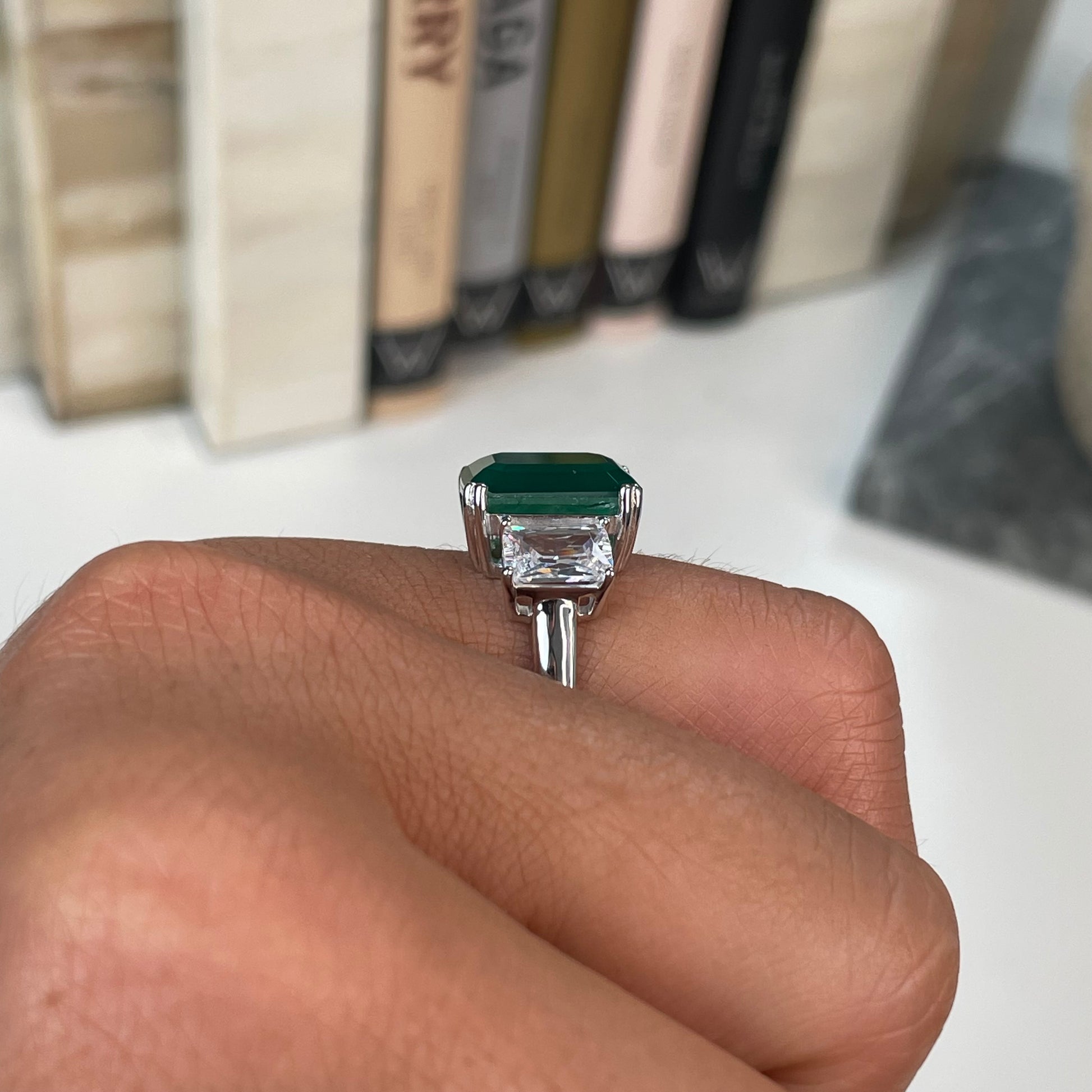 Silver Emerald Green Trilogy Cocktail Ring - John Ross Jewellers