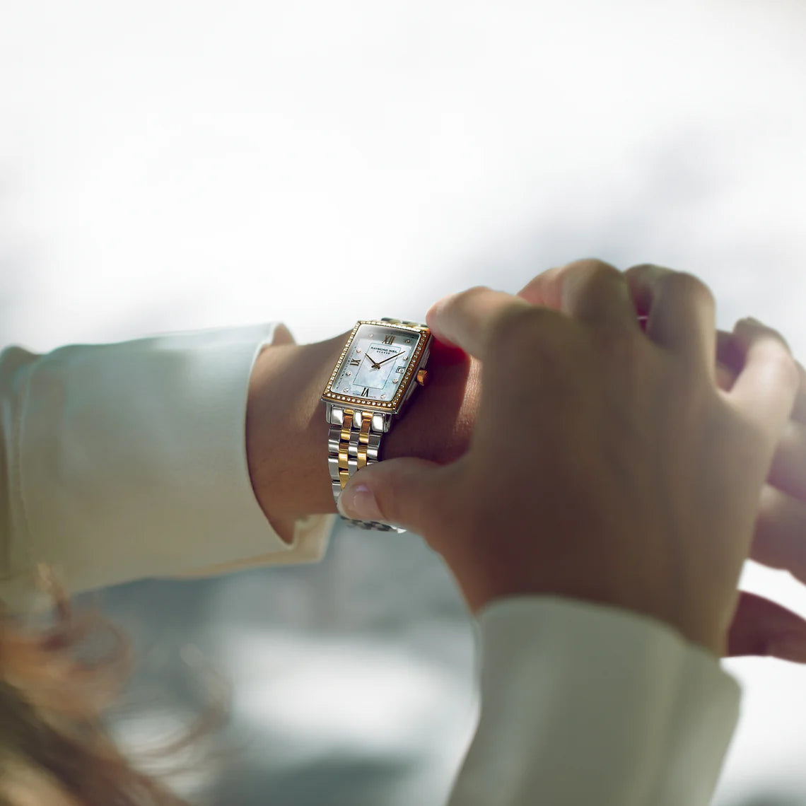 Raymond Weil Lady TOCCATA Rectangular 22 x 28mm Two Tone Mother Of Pearl Dial, Diamonds & Diamond Case - John Ross Jewellers