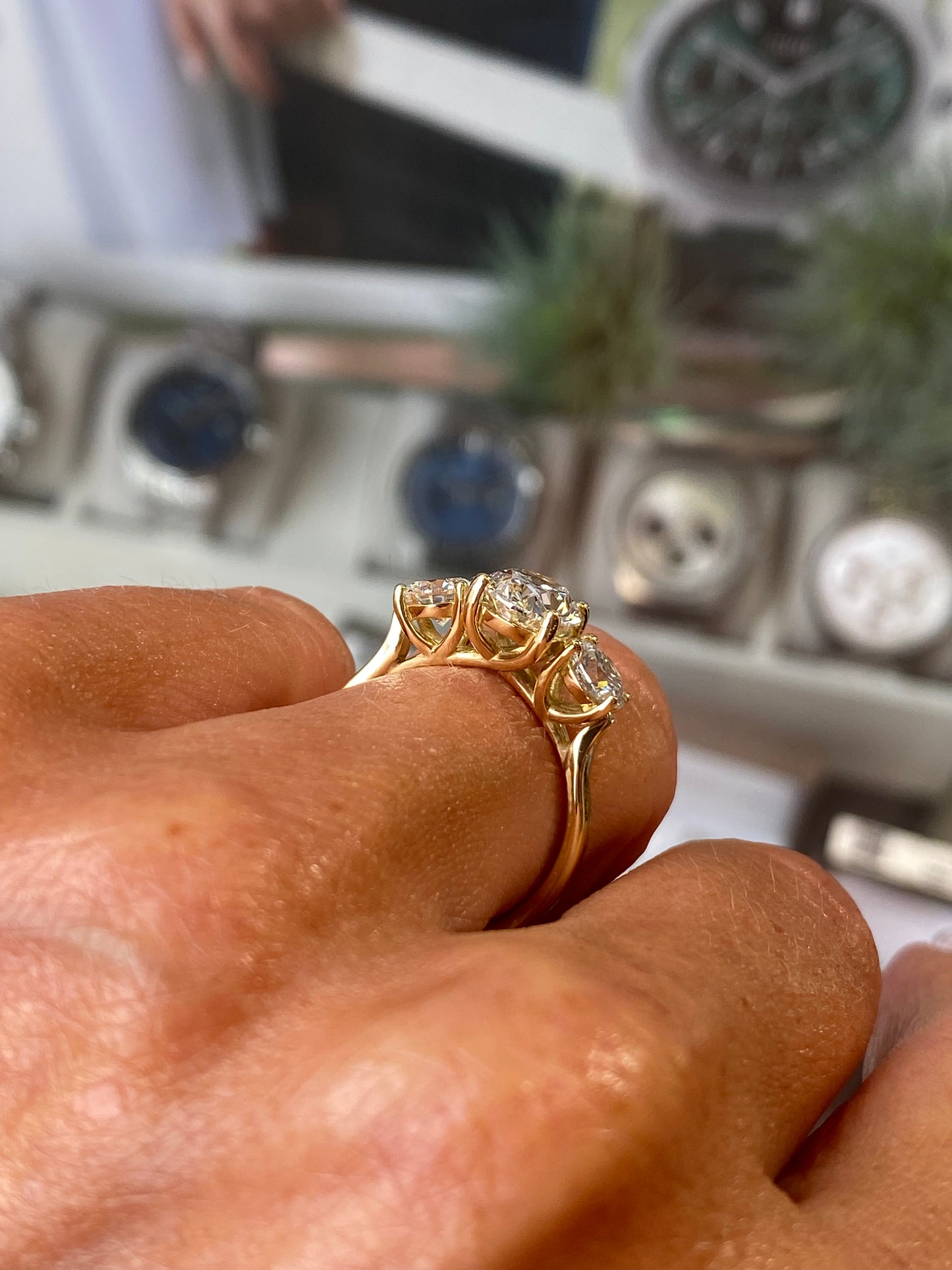 18ct All Gold Trilogy Engagement Ring | Certificated Oval Lab - John Ross Jewellers