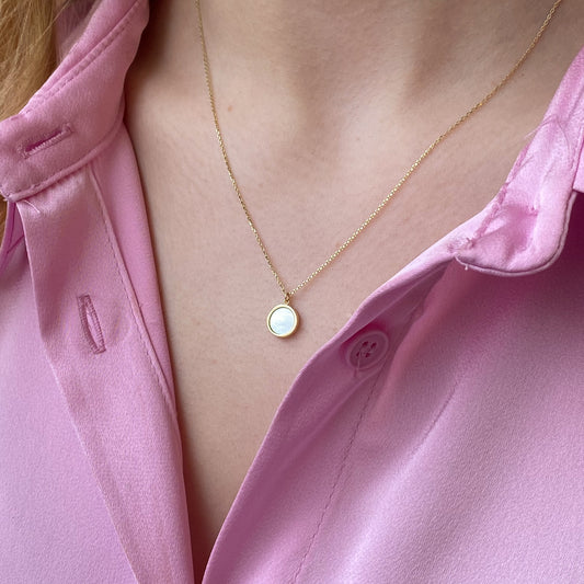 9ct Gold Mother of Pearl Disc Necklace - John Ross Jewellers