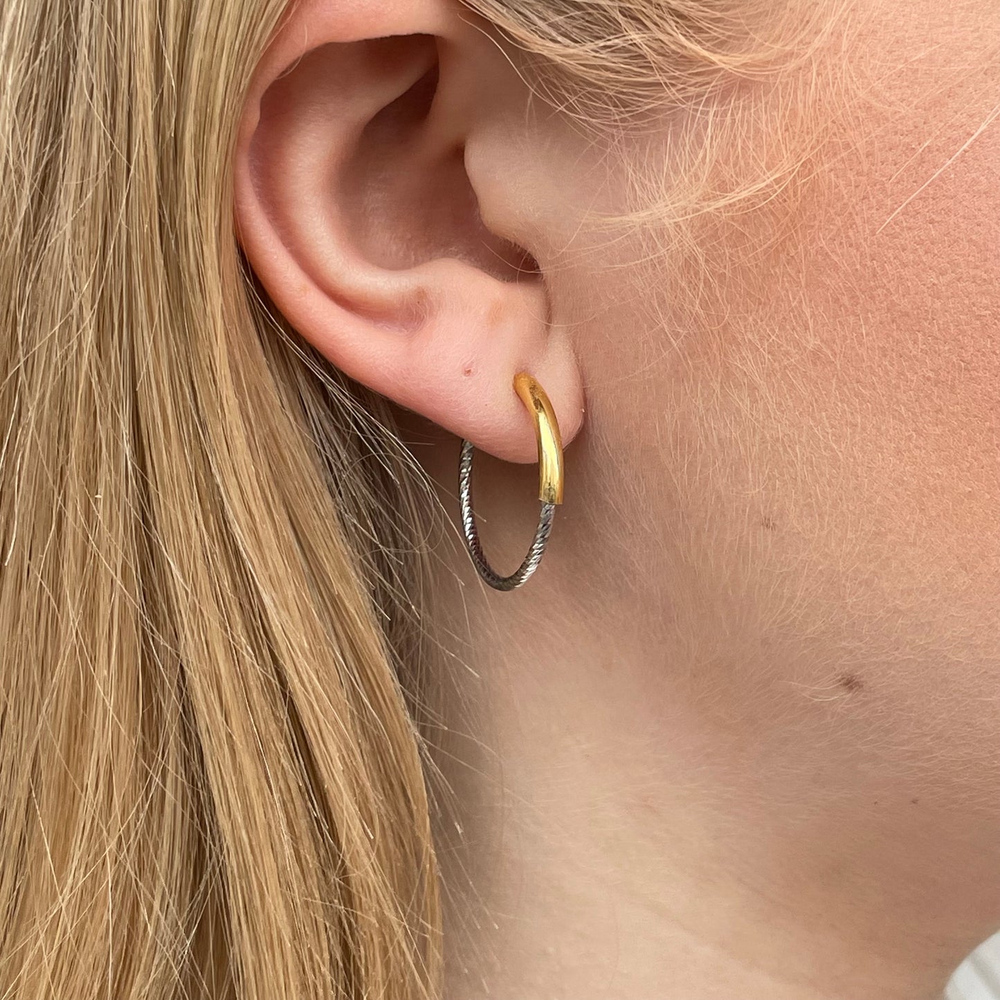 Sunshine Silver Round Hoop Earrings | Two Tone