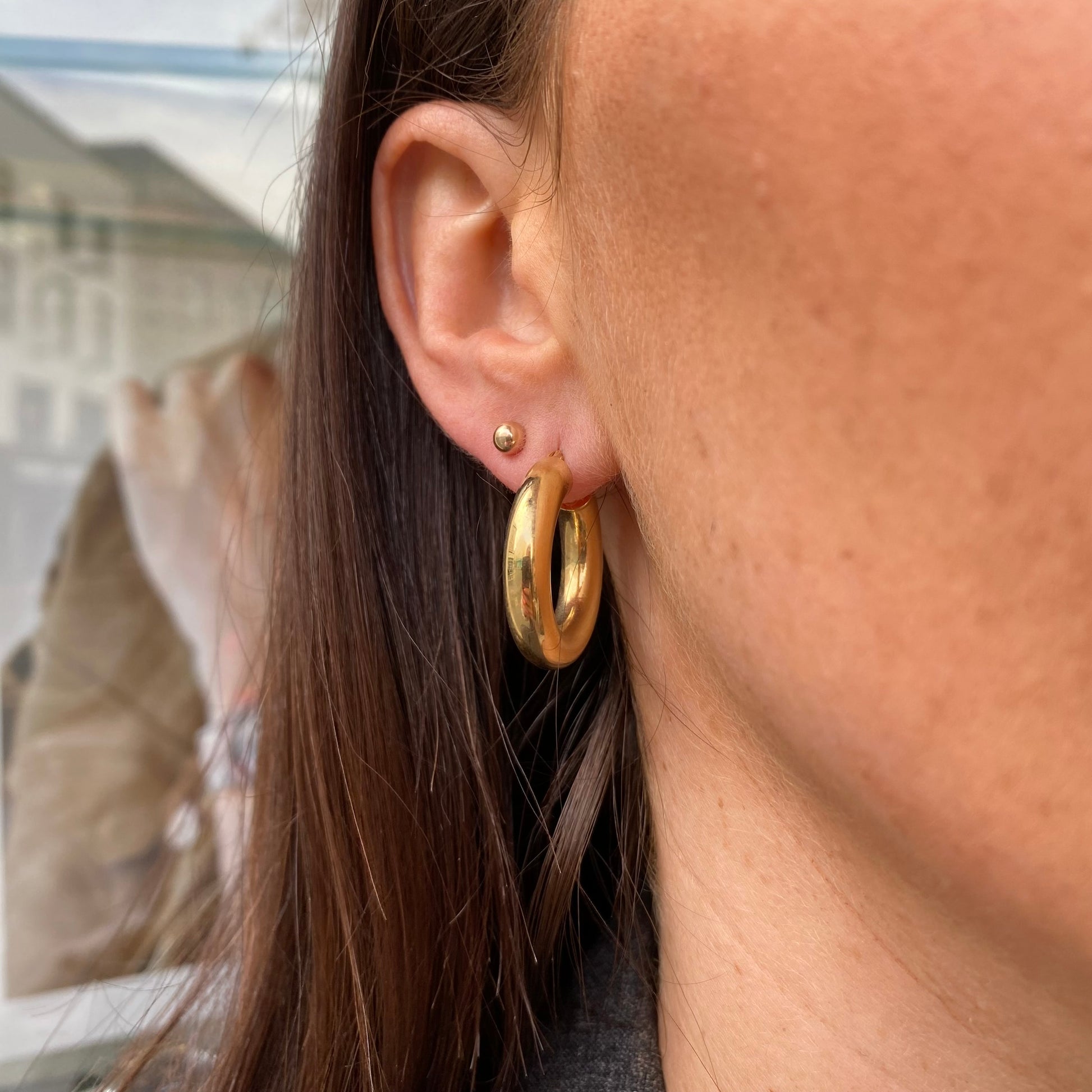 9ct Gold Chunky Tube Hoop Earrings 15mm - John Ross Jewellers