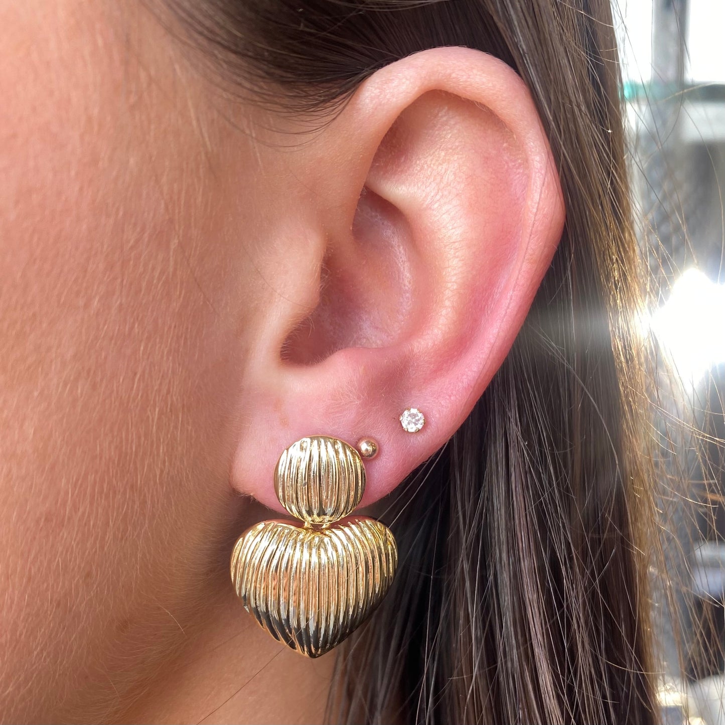 Sunshine Textured Two Hearts Drop Earrings - John Ross Jewellers