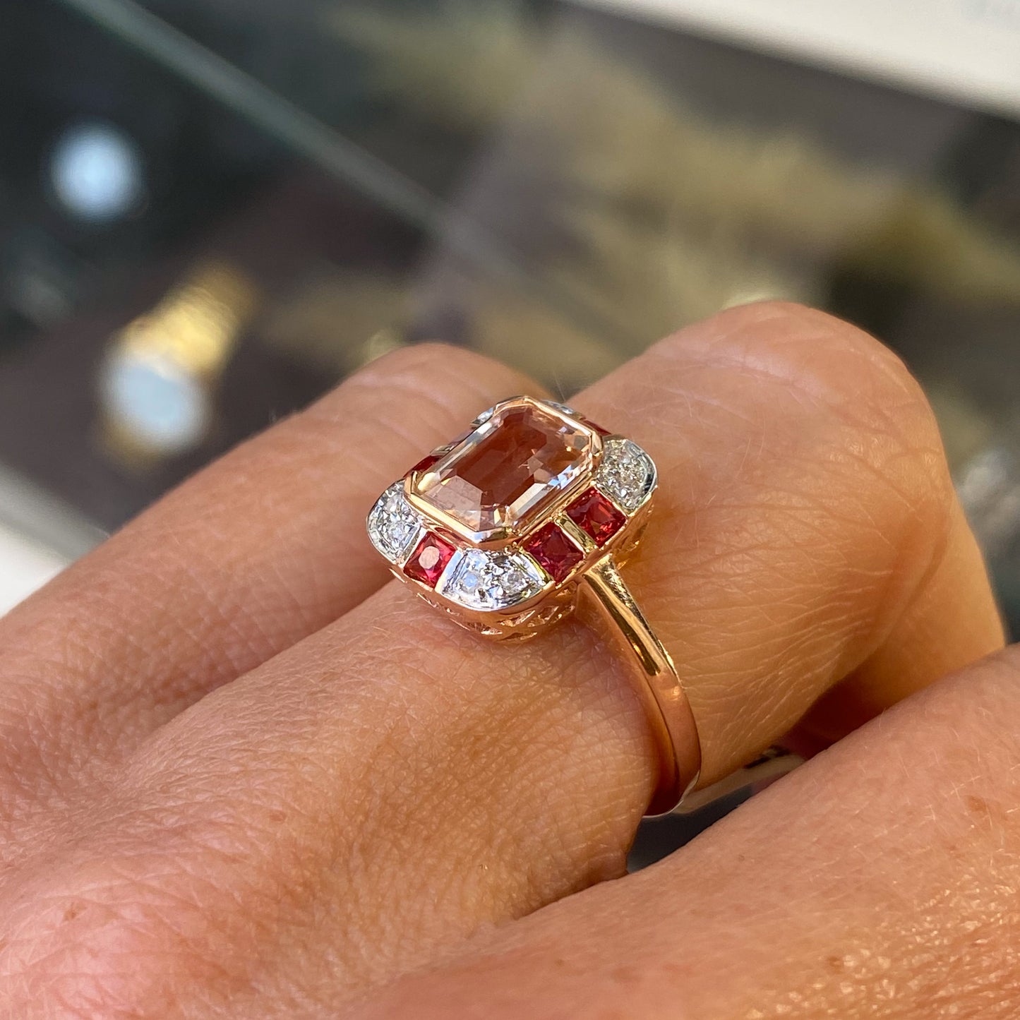 9ct Rose Gold Morganite, Orange Sapphire & Diamond Ring - John Ross Jewellers