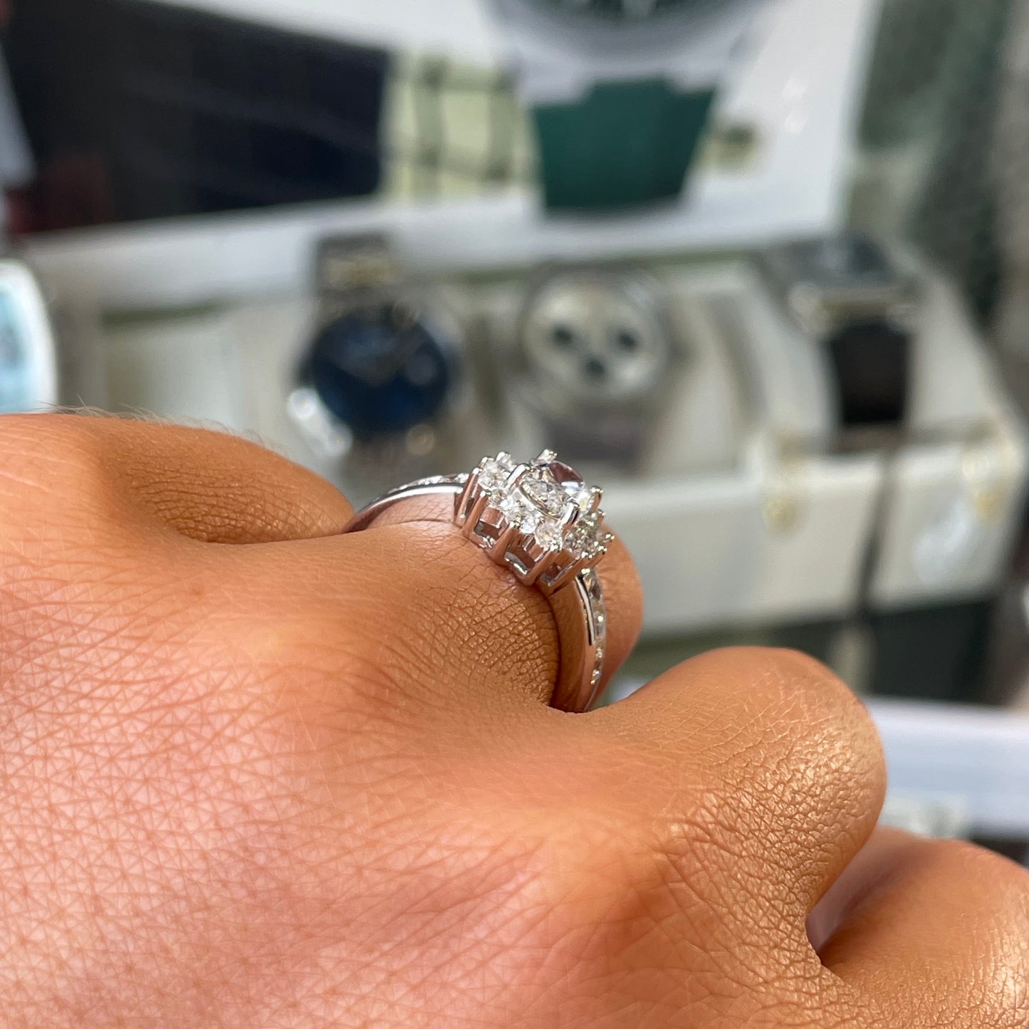 Silver Oval CZ Diana Ring with Shoulder - John Ross Jewellers