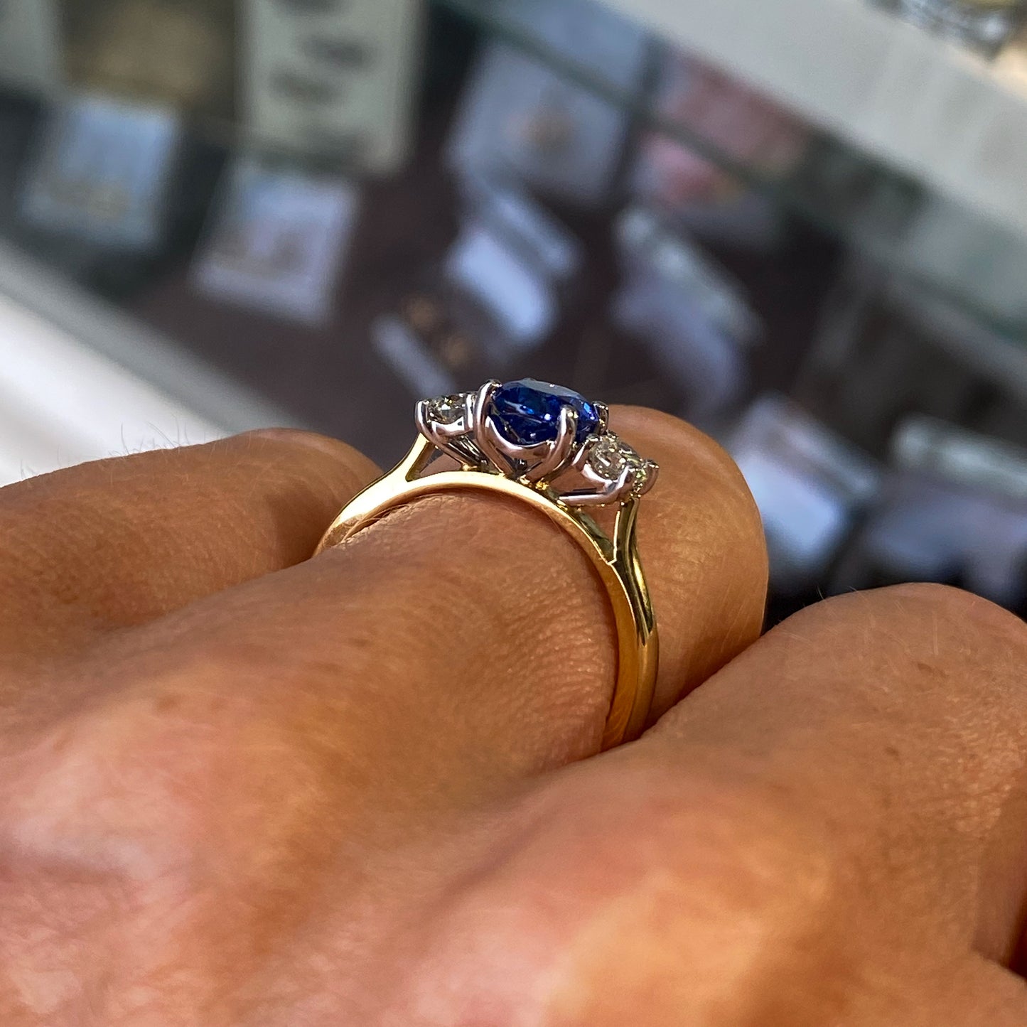 18ct Gold Sapphire & Diamond Trilogy Ring