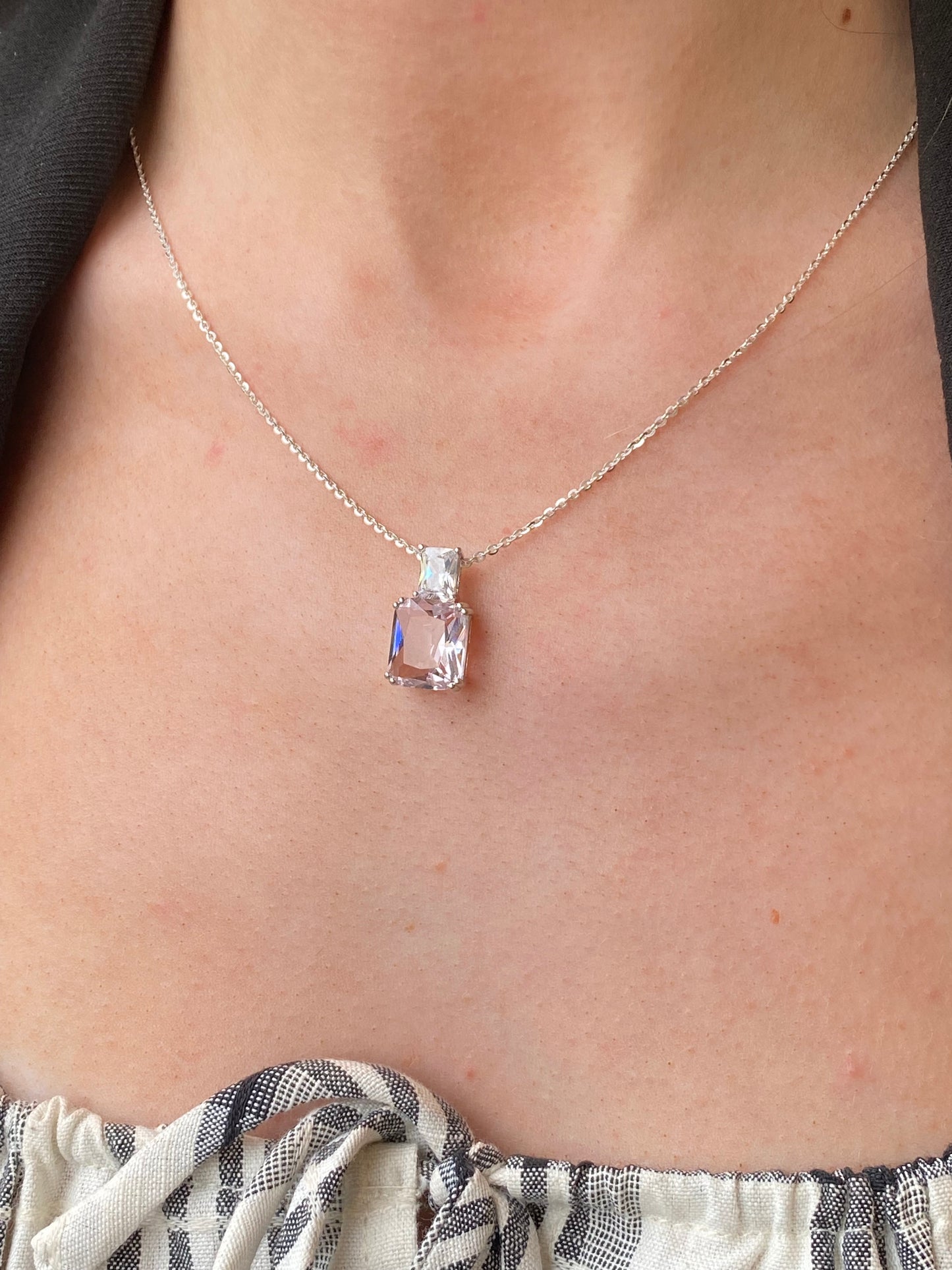 Silver Baby Pink & White CZ Pendant Necklace - John Ross Jewellers