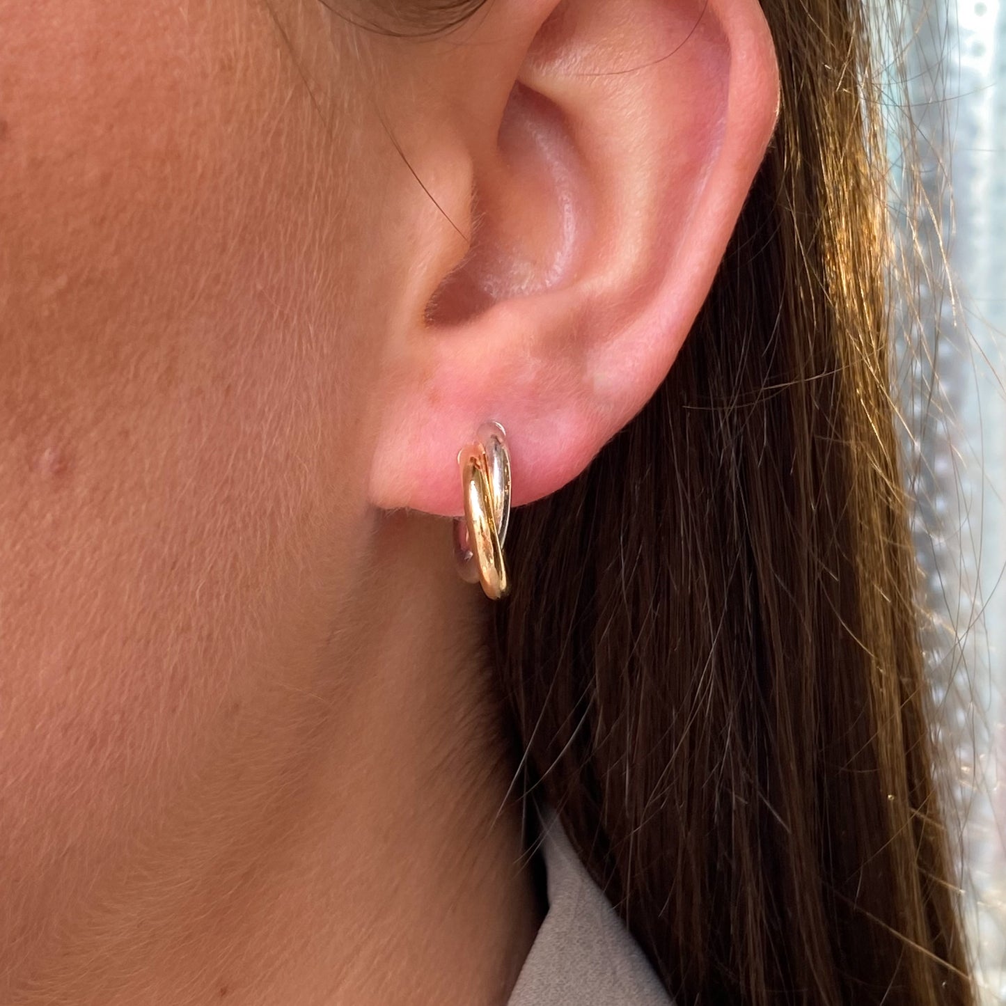 9ct Gold Classic Two Tone Hoop Earrings | Round Tube - John Ross Jewellers
