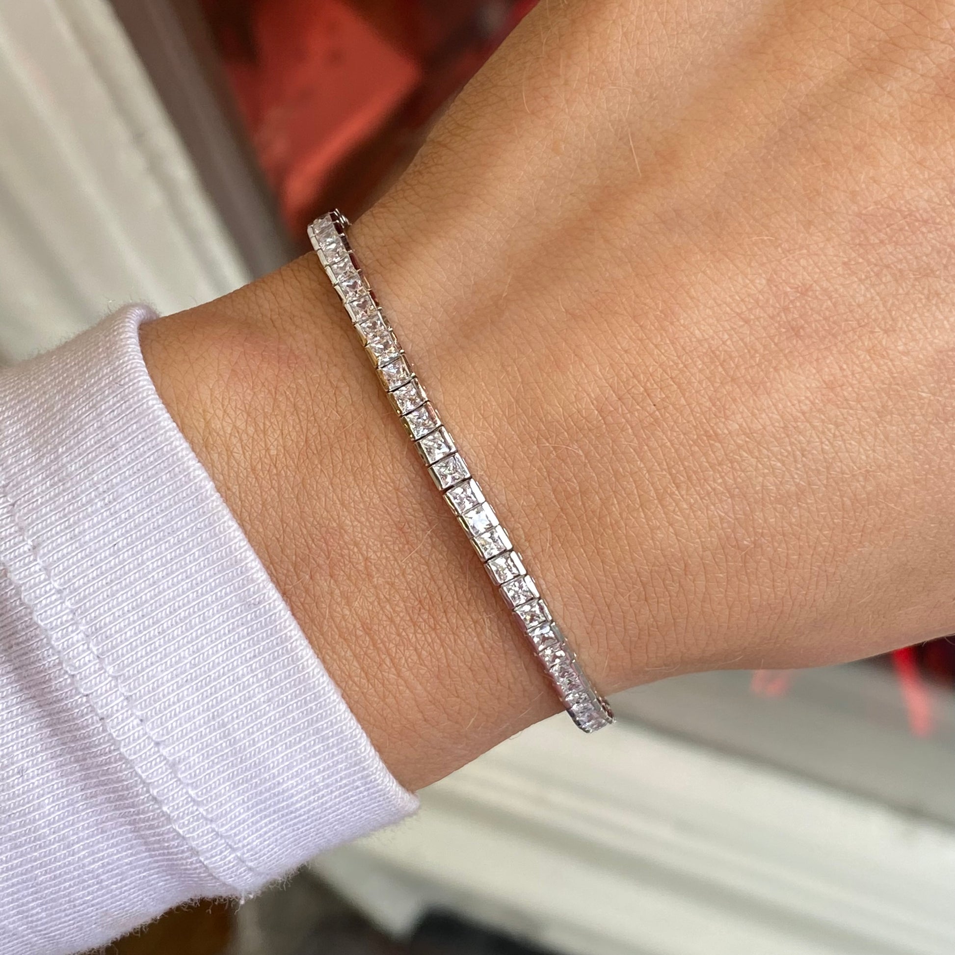 Silver 3.2mm Princess CZ Tennis Bracelet | 19cm - John Ross Jewellers