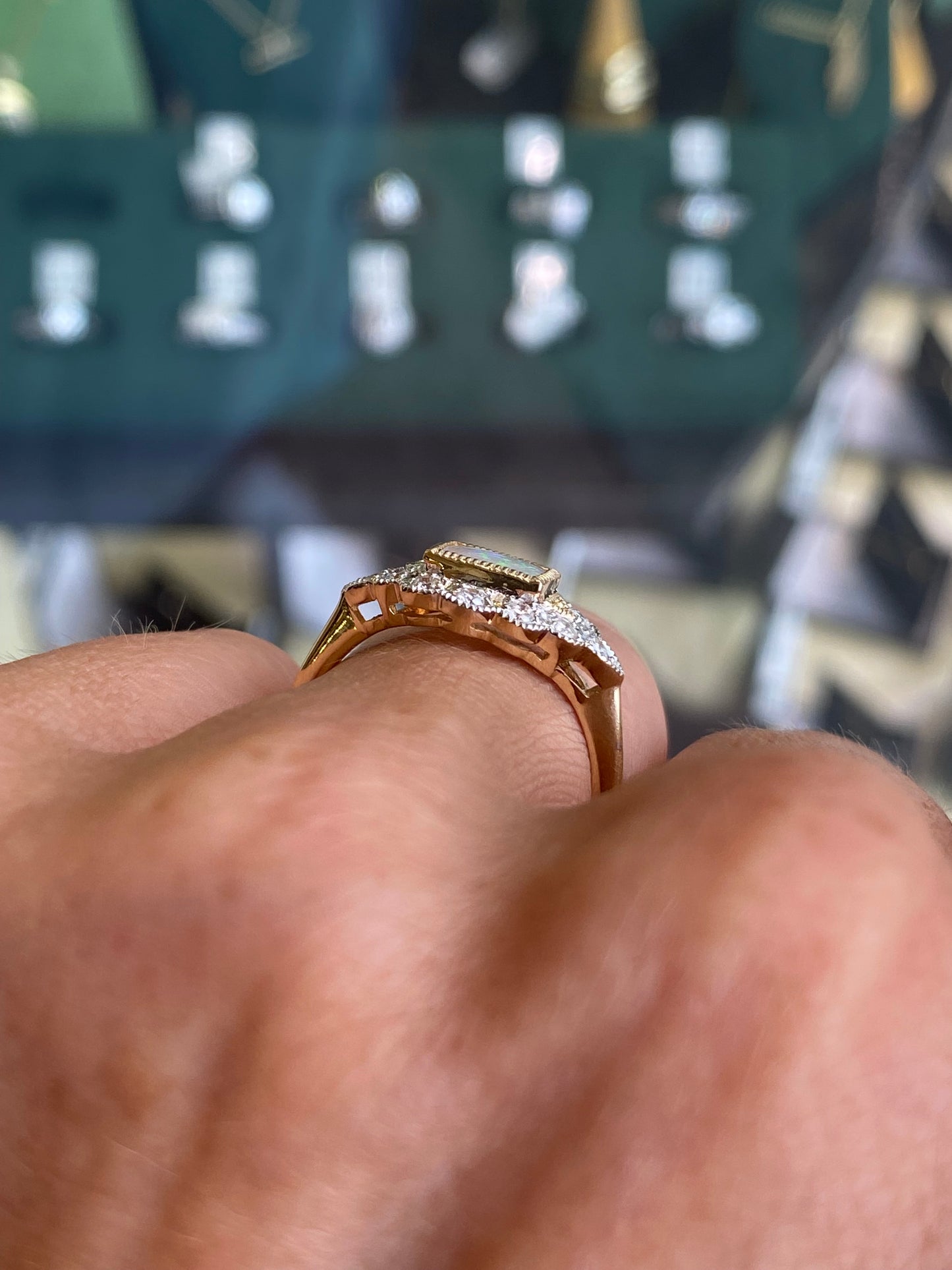 9ct Gold Gem Opal & Diamond Ring