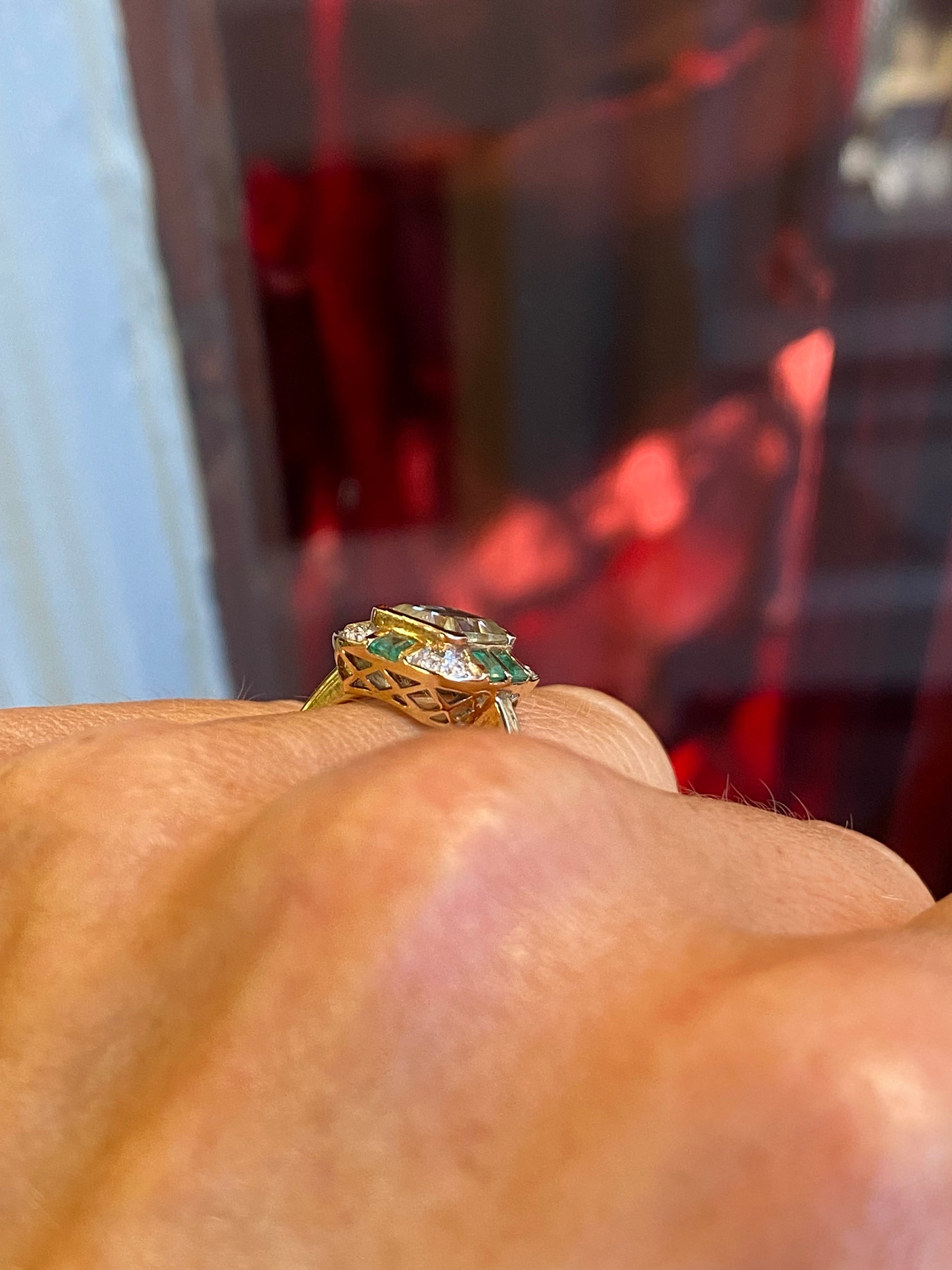 9ct Gold Green Amethyst, Emerald & Diamond Ring - John Ross Jewellers