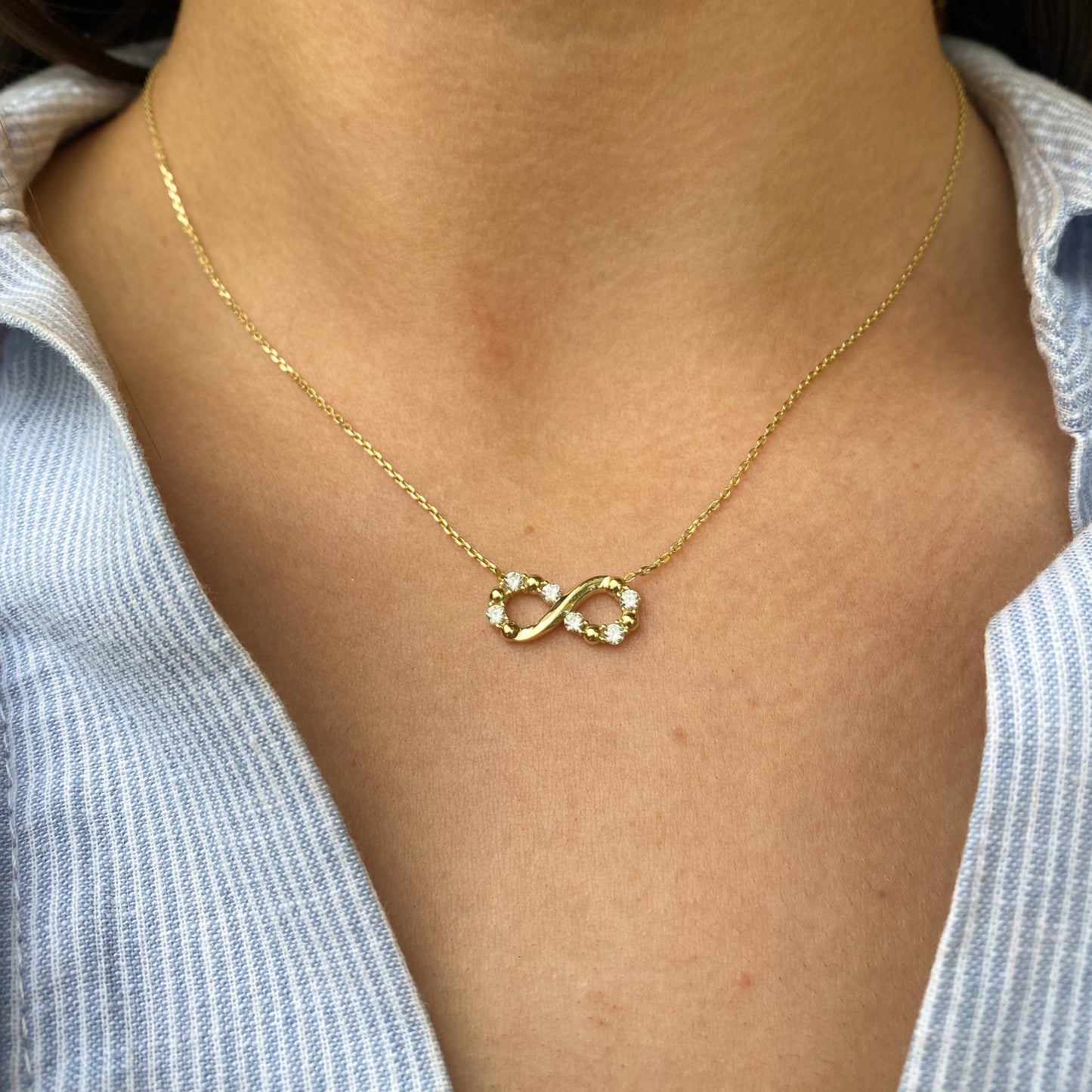 9ct Gold CZ Infinity Necklace - John Ross Jewellers