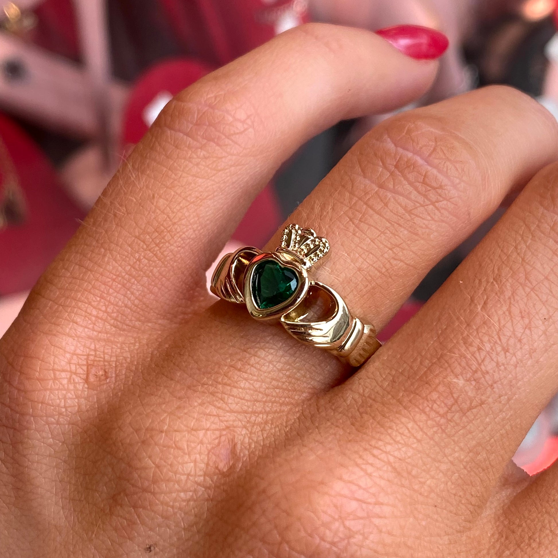 Rolled Gold Green CZ Claddagh Ring - John Ross Jewellers