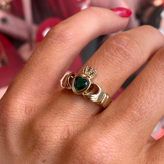 Rolled Gold Green CZ Claddagh Ring - John Ross Jewellers
