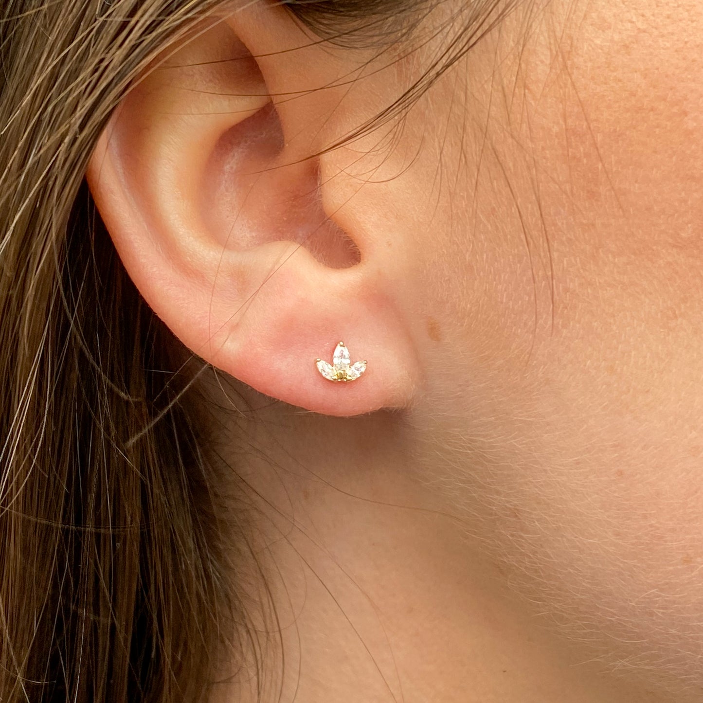 9ct Gold CZ Lotus Stud Earrings