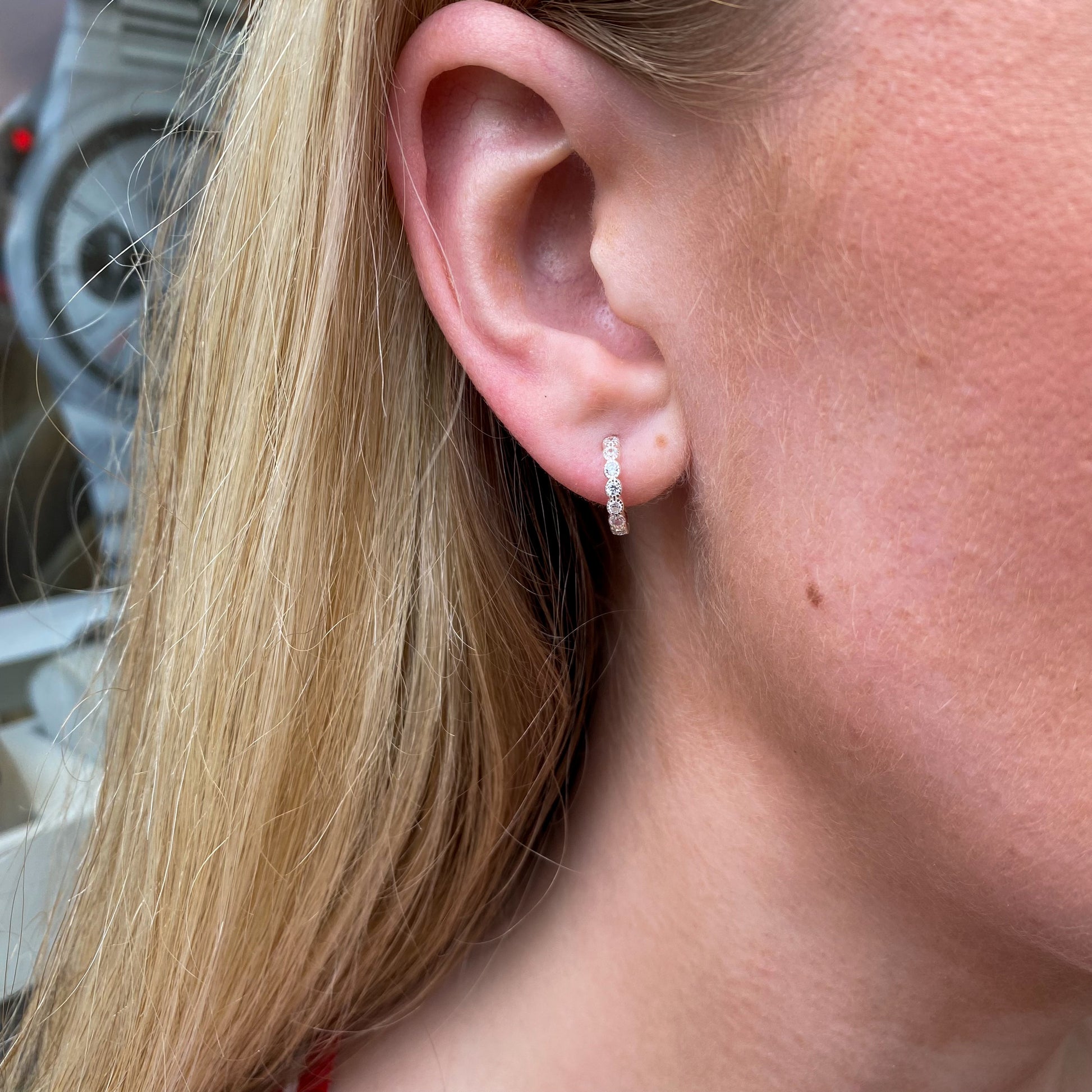 Silver 12mm Millgrain CZ Huggie Hoop Earrings - John Ross Jewellers