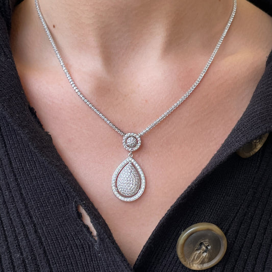 Silver Pear Shaped Statement Pendant Necklace | 40+5cm - John Ross Jewellers