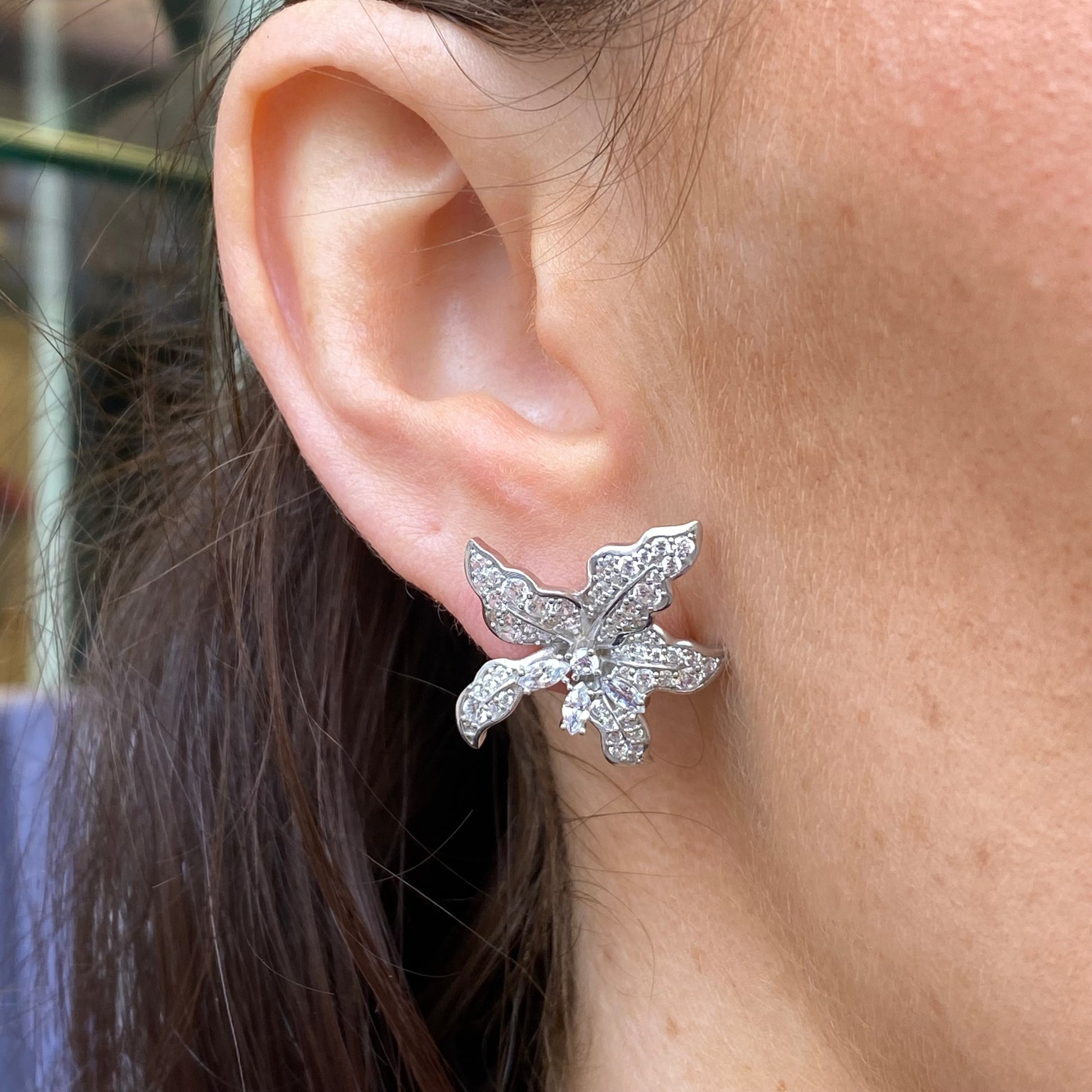 Silver Lily CZ Stud Earrings - John Ross Jewellers