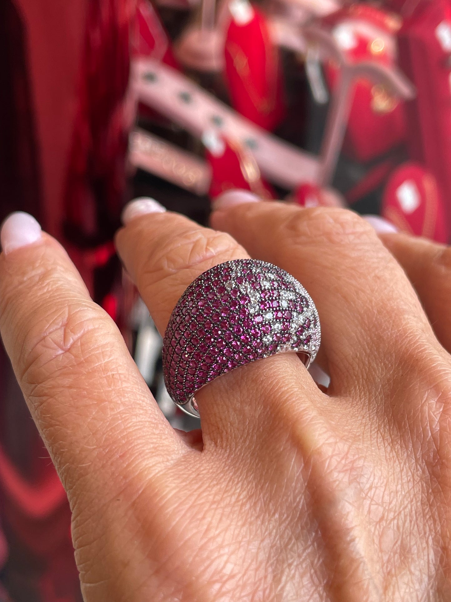 Silver Ombre CZ Statement Ring | Ruby Red