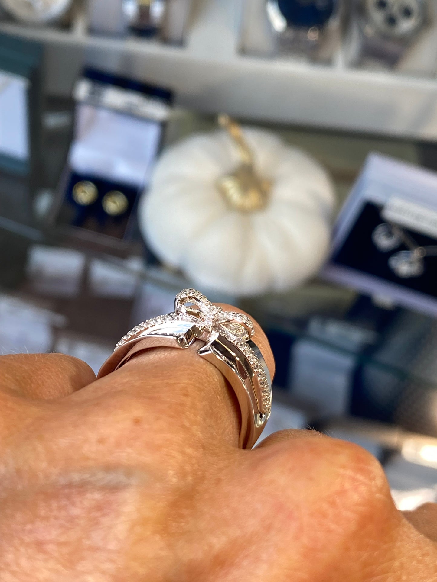 Silver CZ Statement Bow Band Ring - John Ross Jewellers