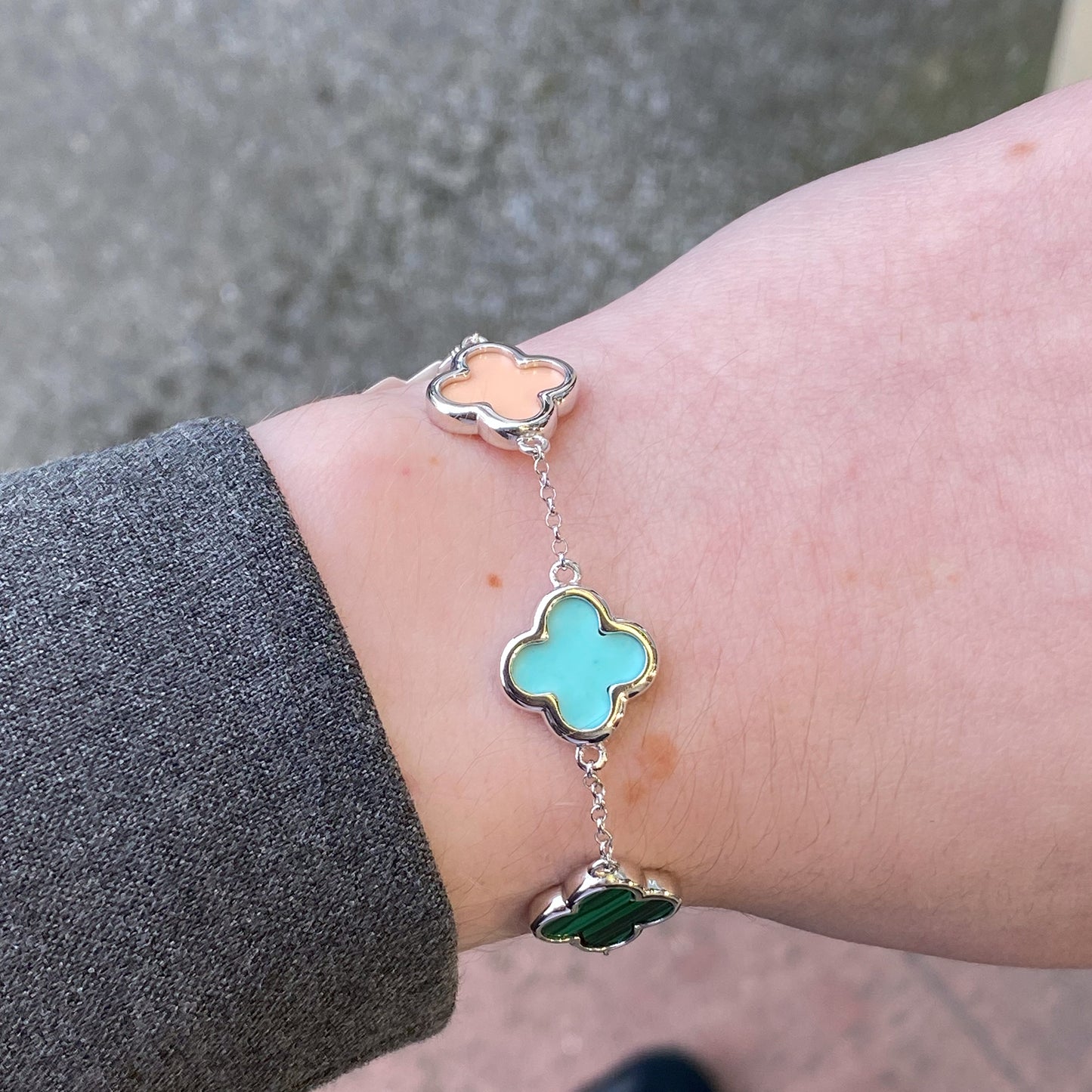 Silver Multi Coloured Quatrefoil Bracelet | 16+3cm - John Ross Jewellers