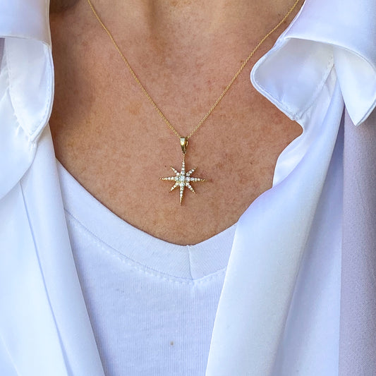 14ct Gold Diamond North Star Necklace 0.23ct - John Ross Jewellers